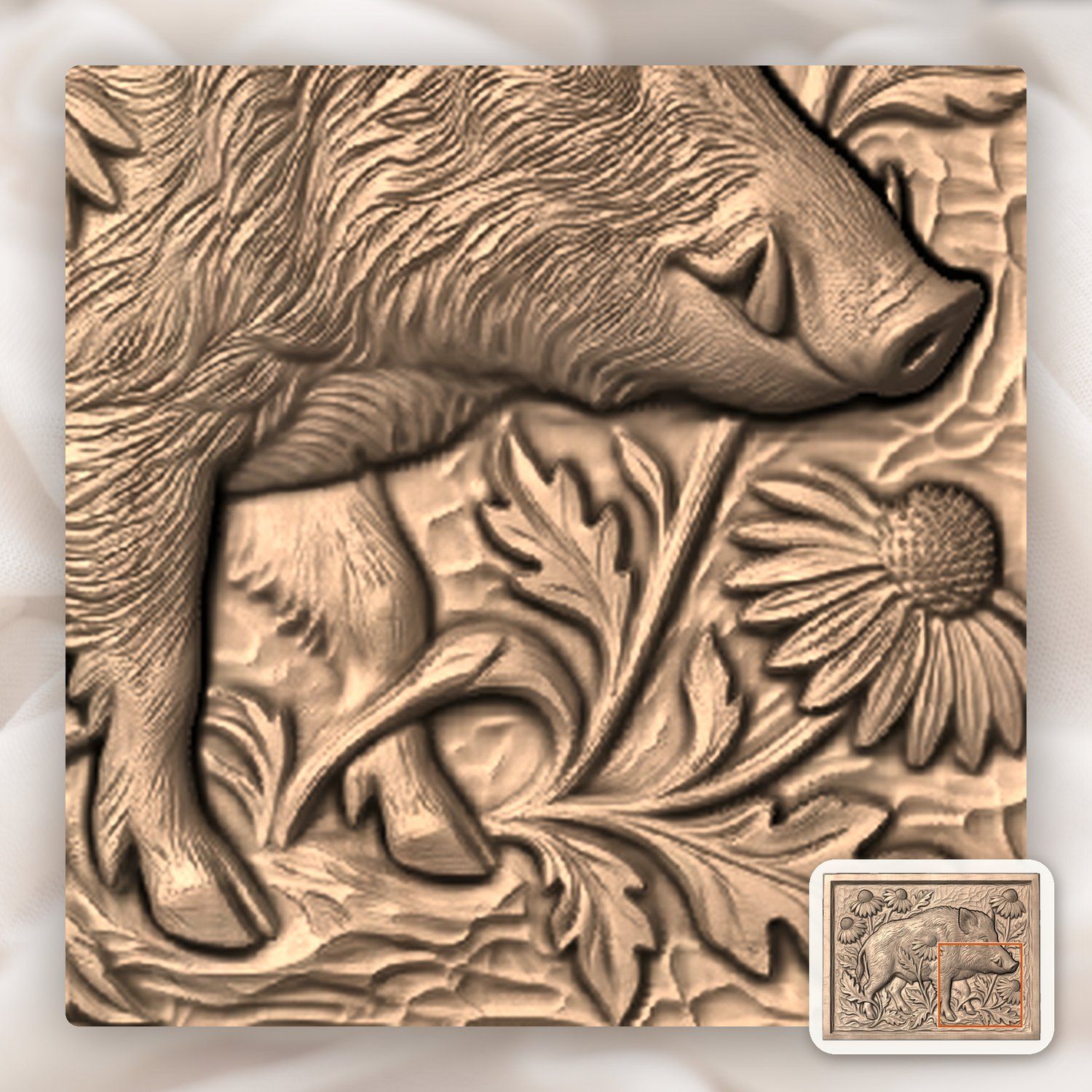 Wild Boar Forest Wildlife Scene CNC Relief STL bas-relief STL — view 7