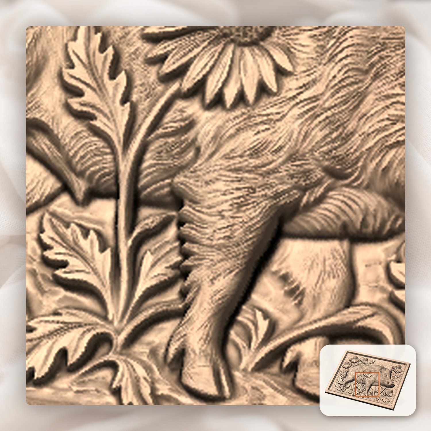 Wild Boar Forest Wildlife Scene CNC Relief STL bas-relief STL — view 8