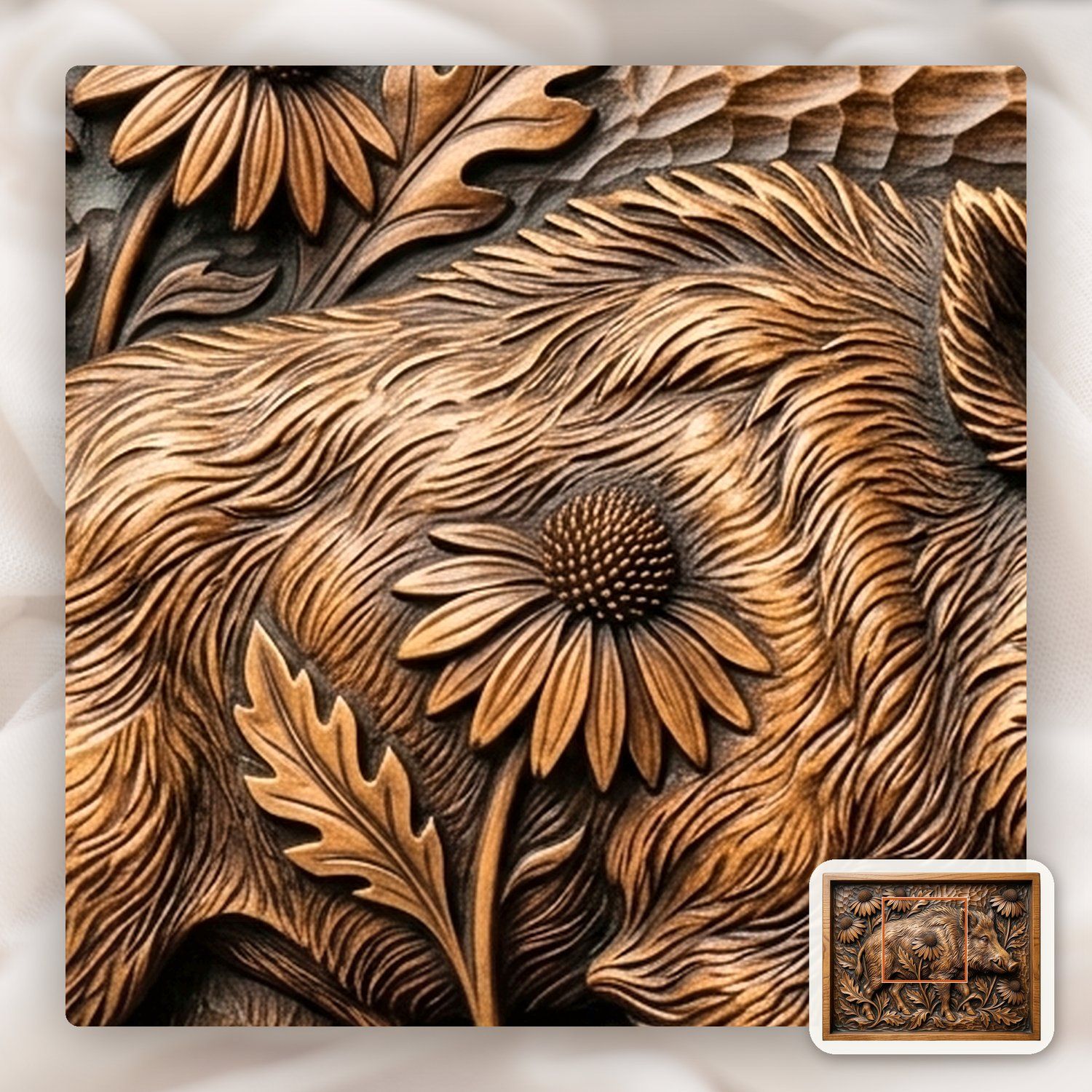 Wild Boar Forest Wildlife Scene CNC Relief STL bas-relief STL — view 10