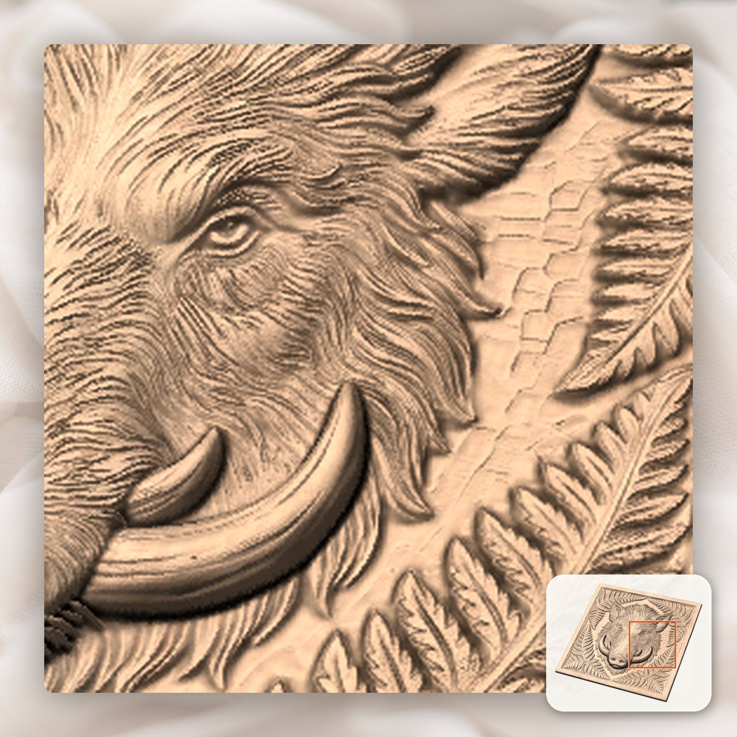 Wild Boar Head Forest Fern CNC Relief STL bas-relief STL — view 10