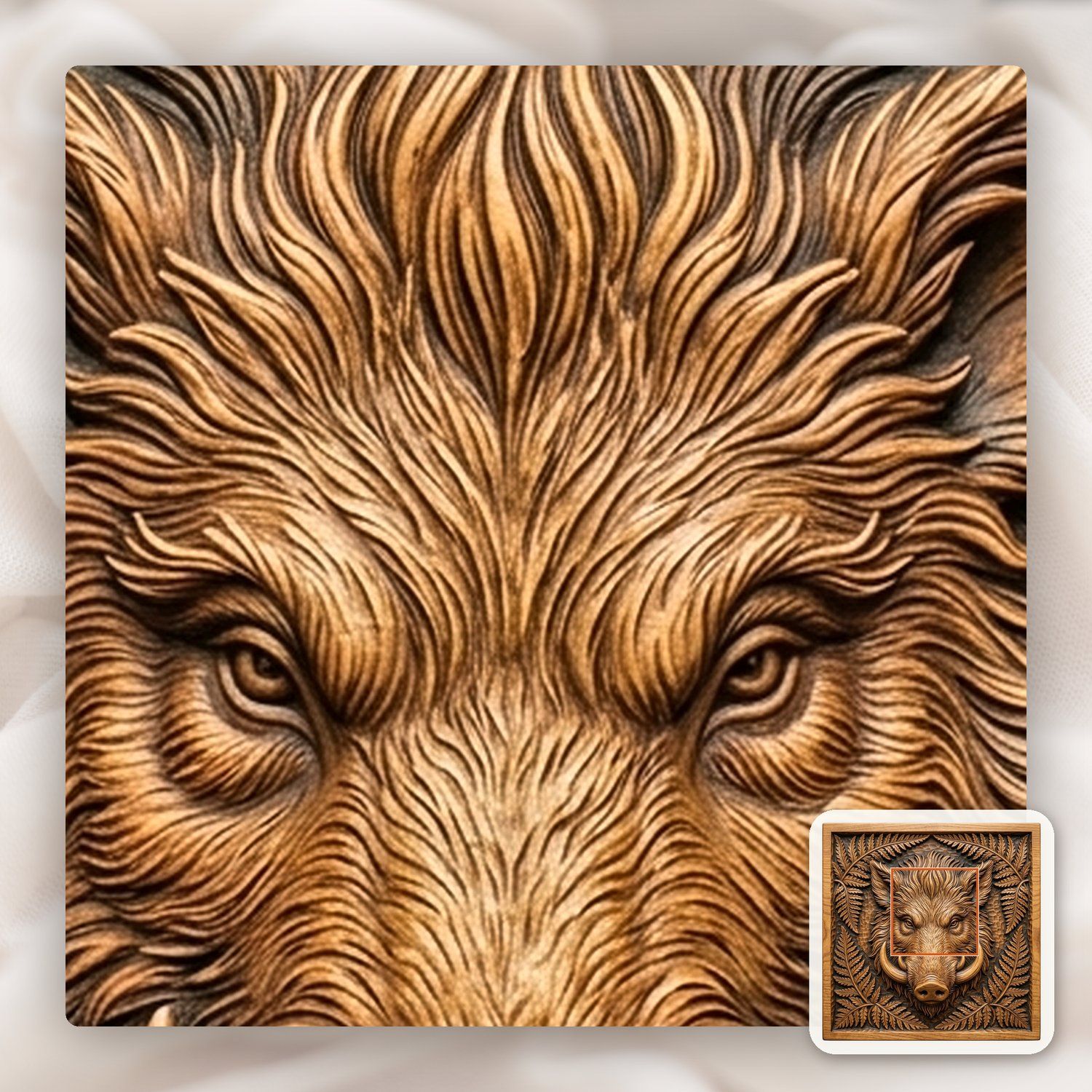 Wild Boar Head Forest Fern CNC Relief STL bas-relief STL — view 11