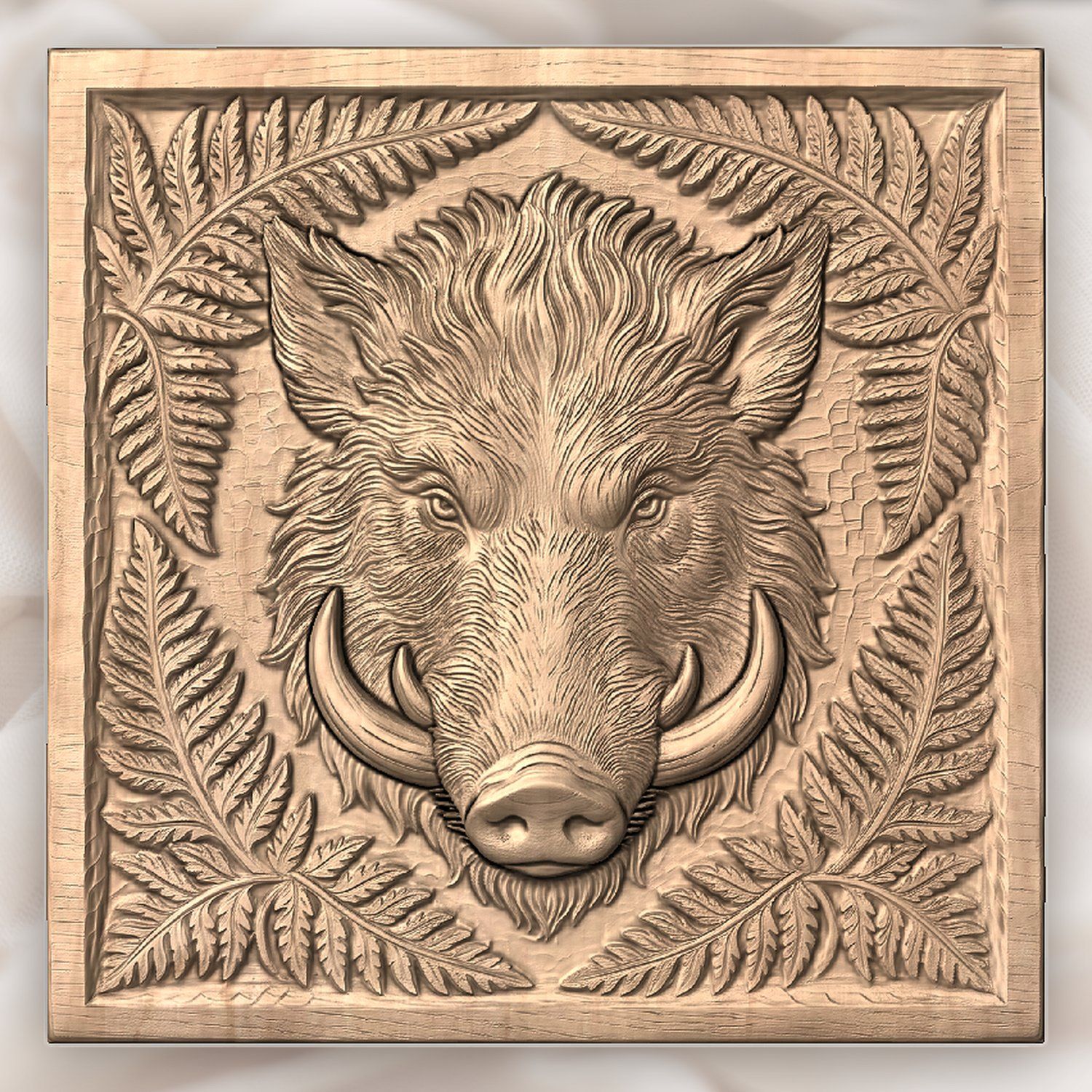 Wild Boar Head Forest Fern CNC Relief STL bas-relief STL — view 4