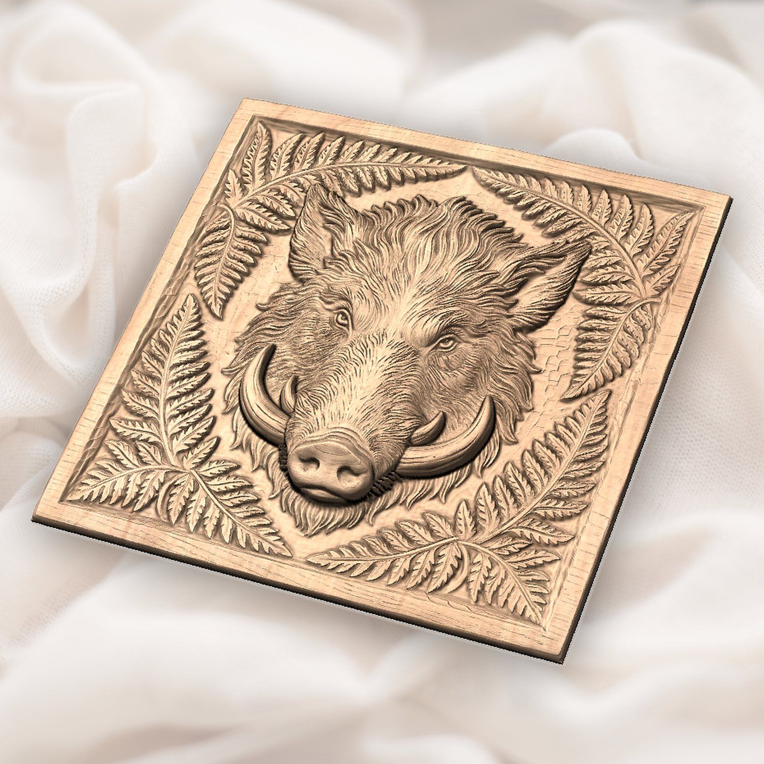 Wild Boar Head Forest Fern CNC Relief STL bas-relief STL — view 5