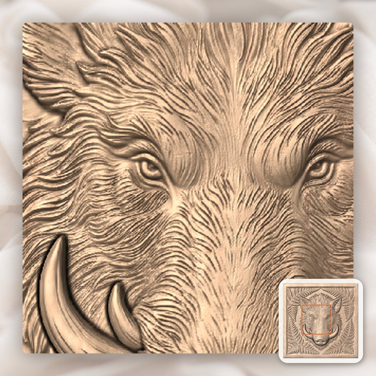 Wild Boar Head Forest Fern CNC Relief STL bas-relief STL — view 7
