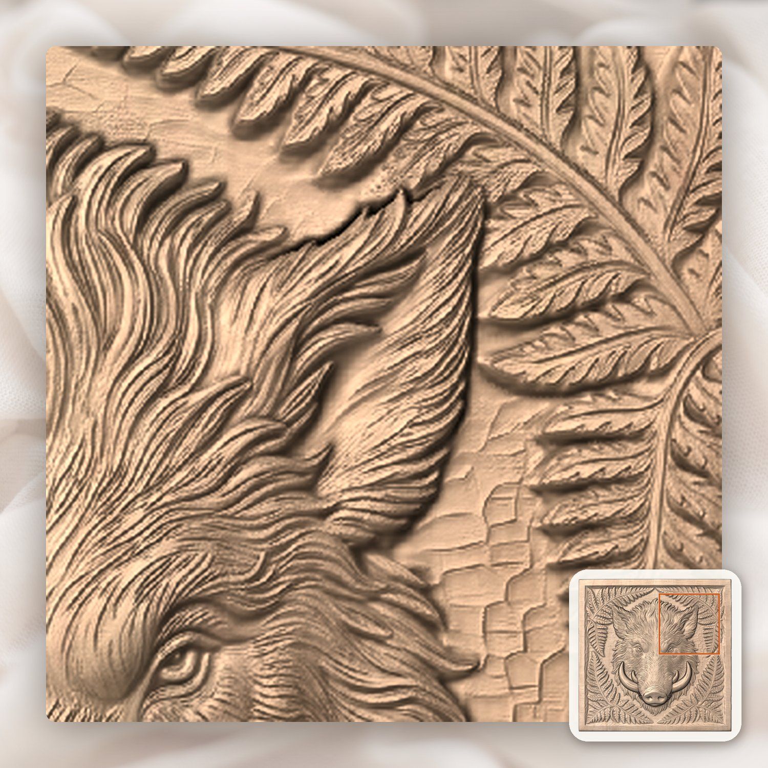 Wild Boar Head Forest Fern CNC Relief STL bas-relief STL — view 8