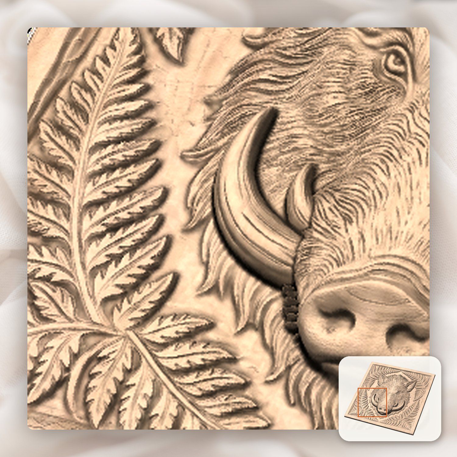 Wild Boar Head Forest Fern CNC Relief STL bas-relief STL — view 9