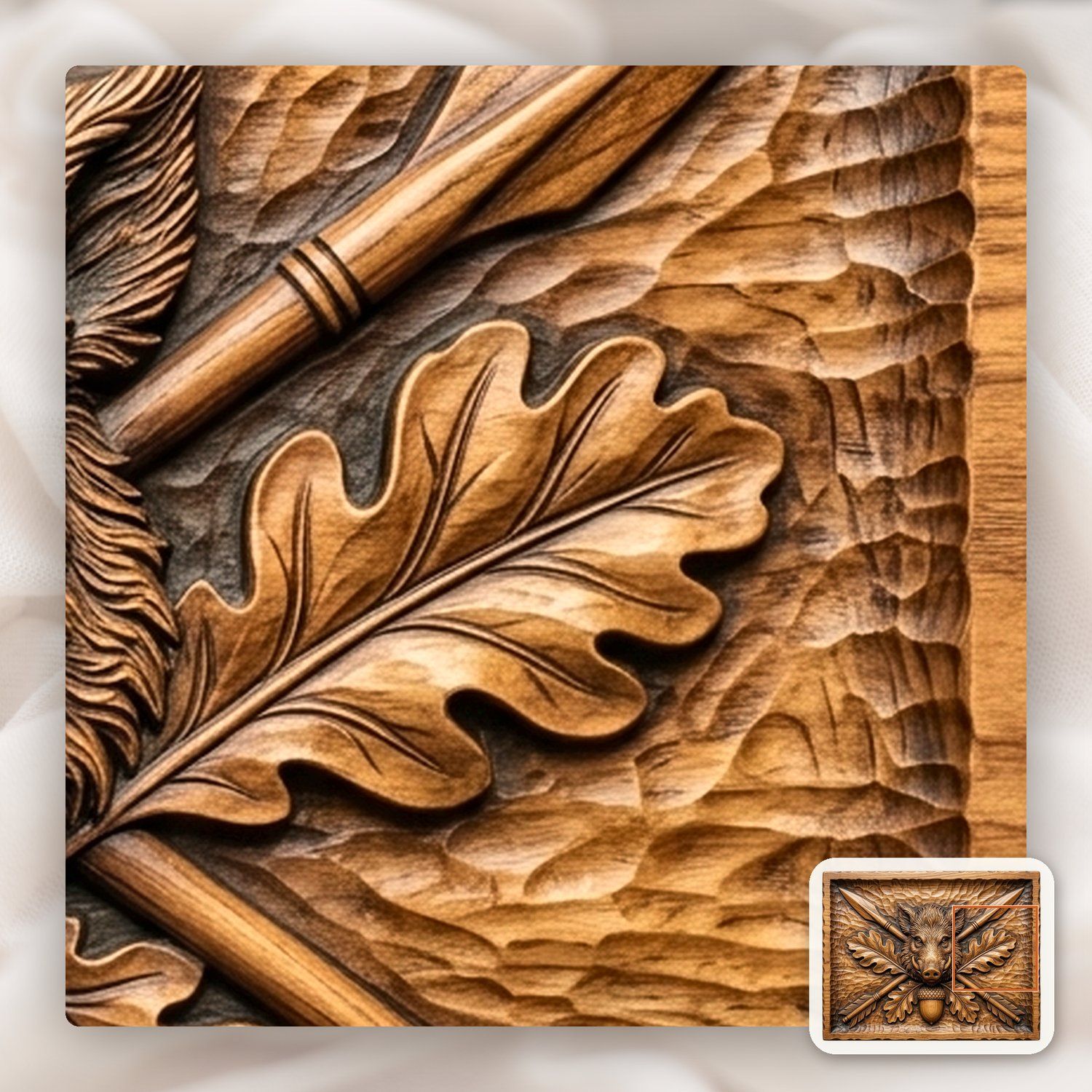 Wild Boar Head Oak Leaf CNC Relief STL bas-relief STL — view 12