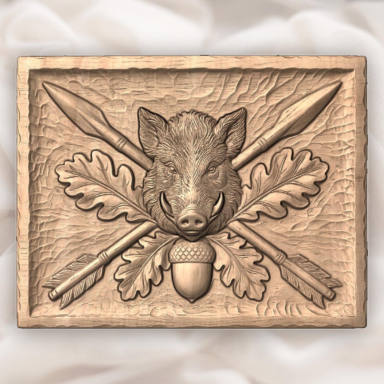 Wild Boar Head Oak Leaf CNC Relief STL bas-relief STL — view 3
