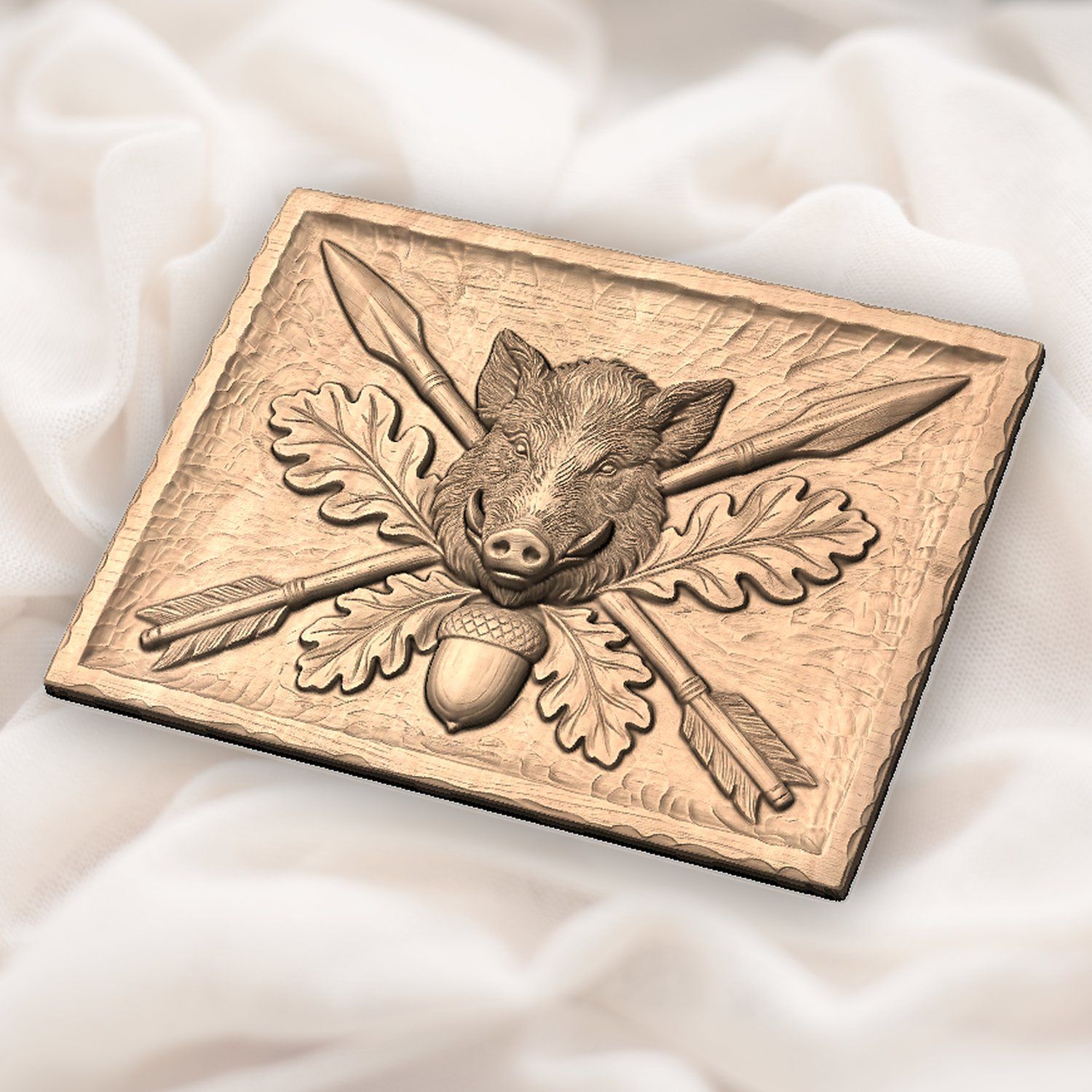Wild Boar Head Oak Leaf CNC Relief STL bas-relief STL — view 5