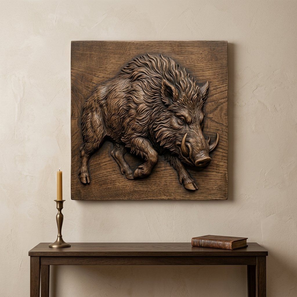 Wild Boar Hog Charging Forest Wildlife CNC Relief STL bas-relief STL — view 12