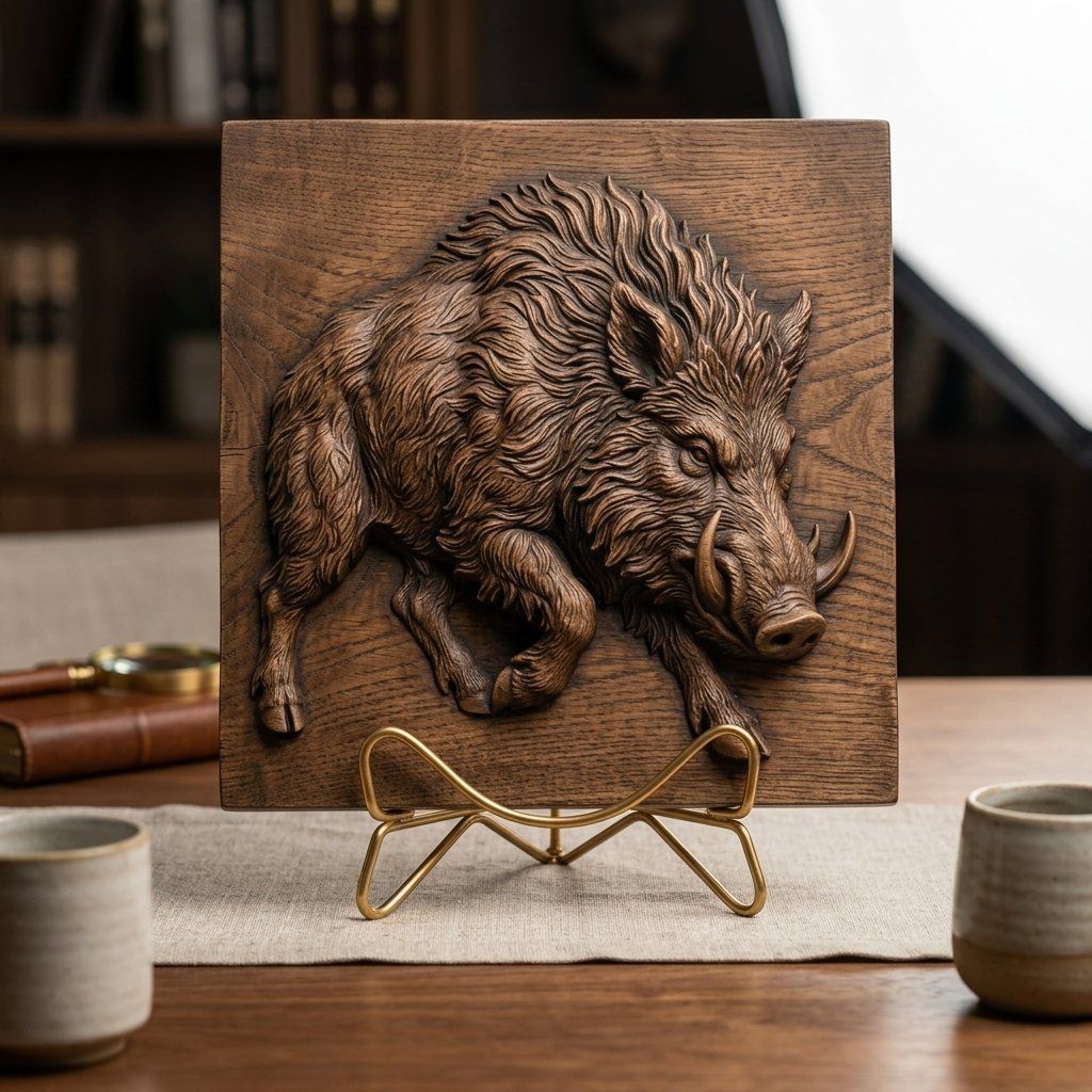 Wild Boar Hog Charging Forest Wildlife CNC Relief STL bas-relief STL — view 13