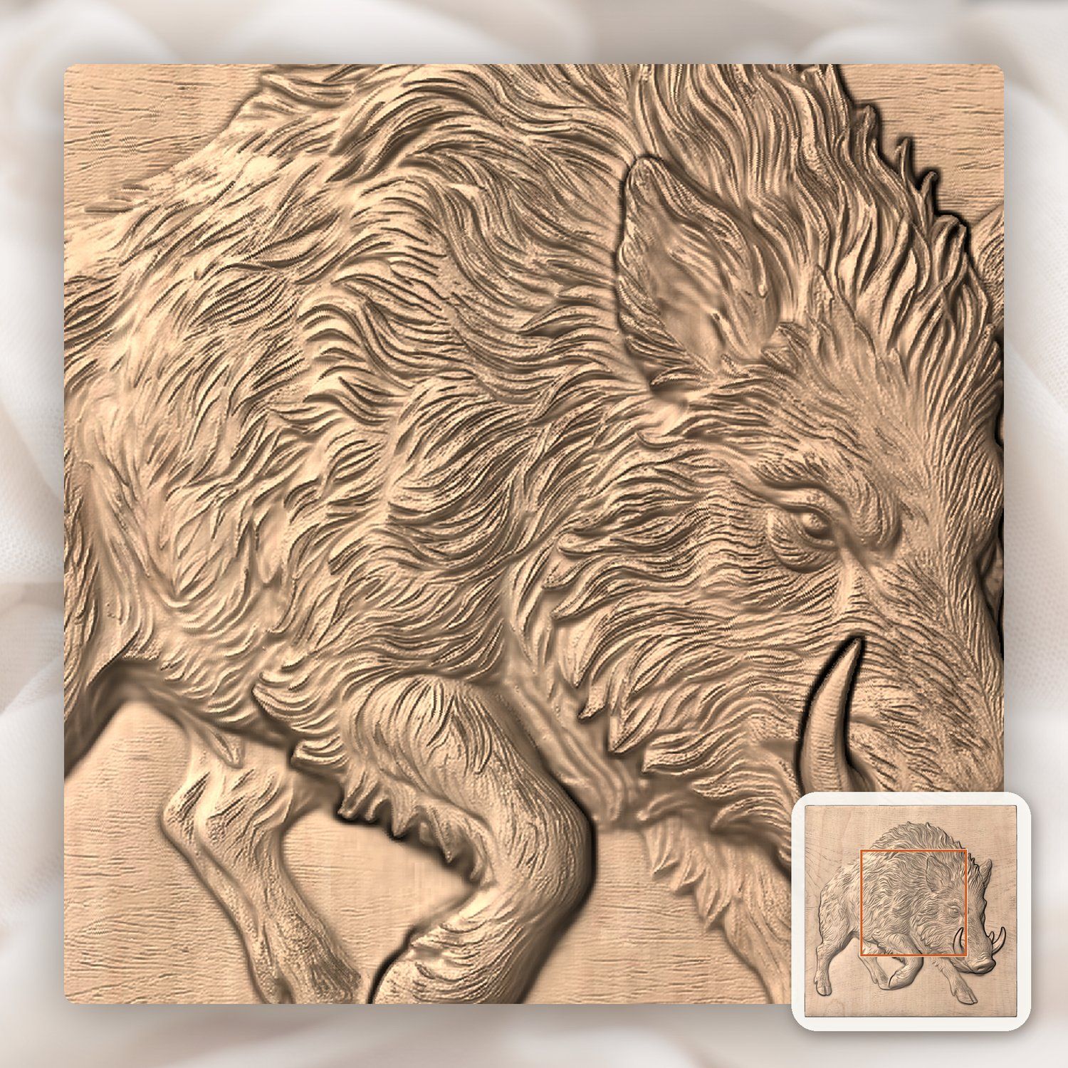 Wild Boar Hog Charging Forest Wildlife CNC Relief STL bas-relief STL — view 4