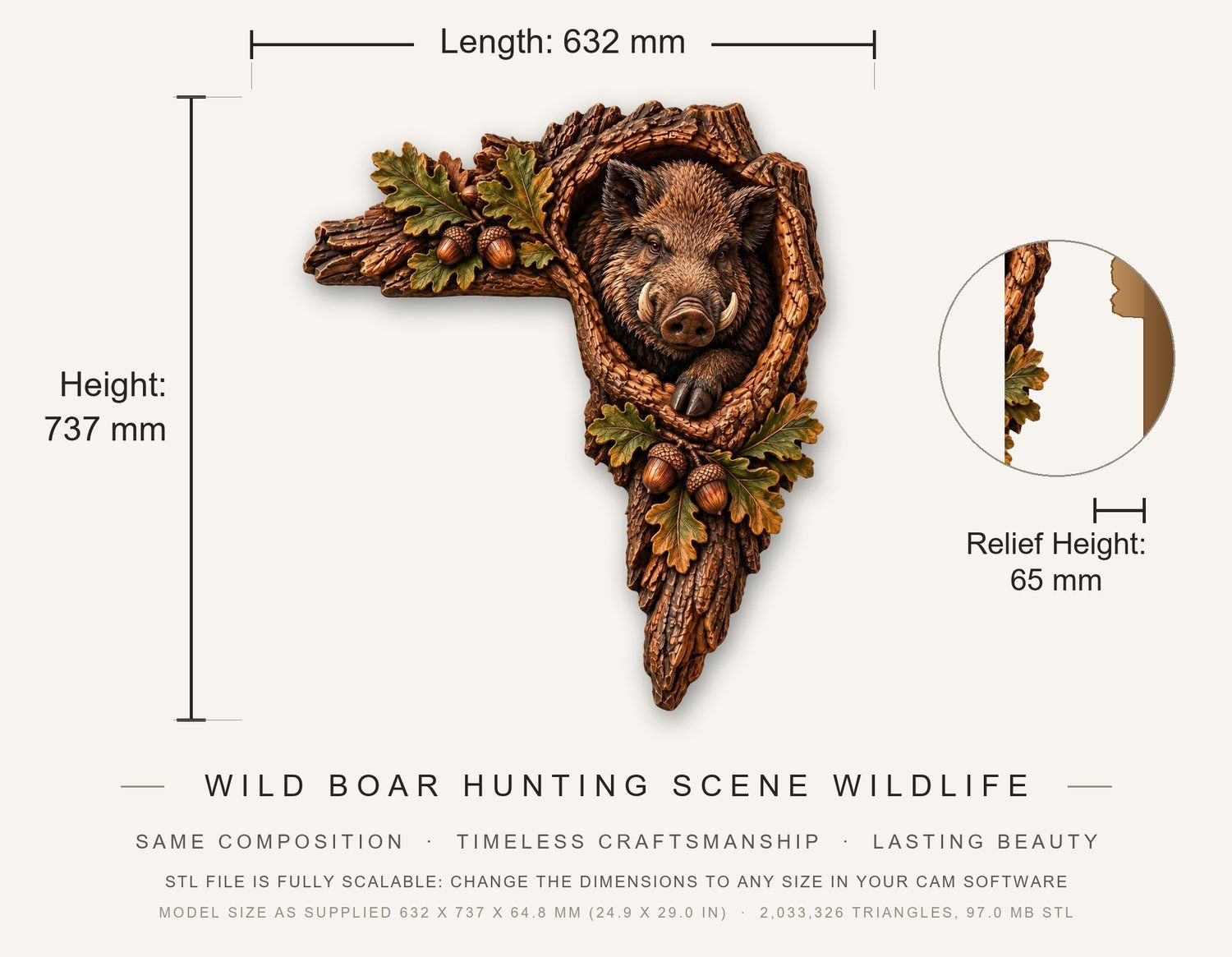 Wild Boar Door Frame Corner Decor CNC Relief STL bas-relief STL — view 3