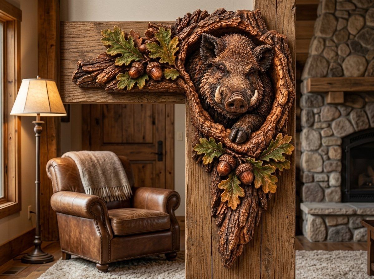 Wild Boar Door Frame Corner Decor CNC Relief STL bas-relief STL — view 14
