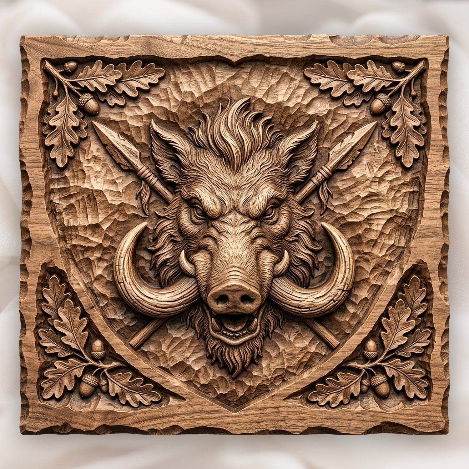 Wild Boar Hunting Trophy Shield CNC Relief STL bas-relief STL design