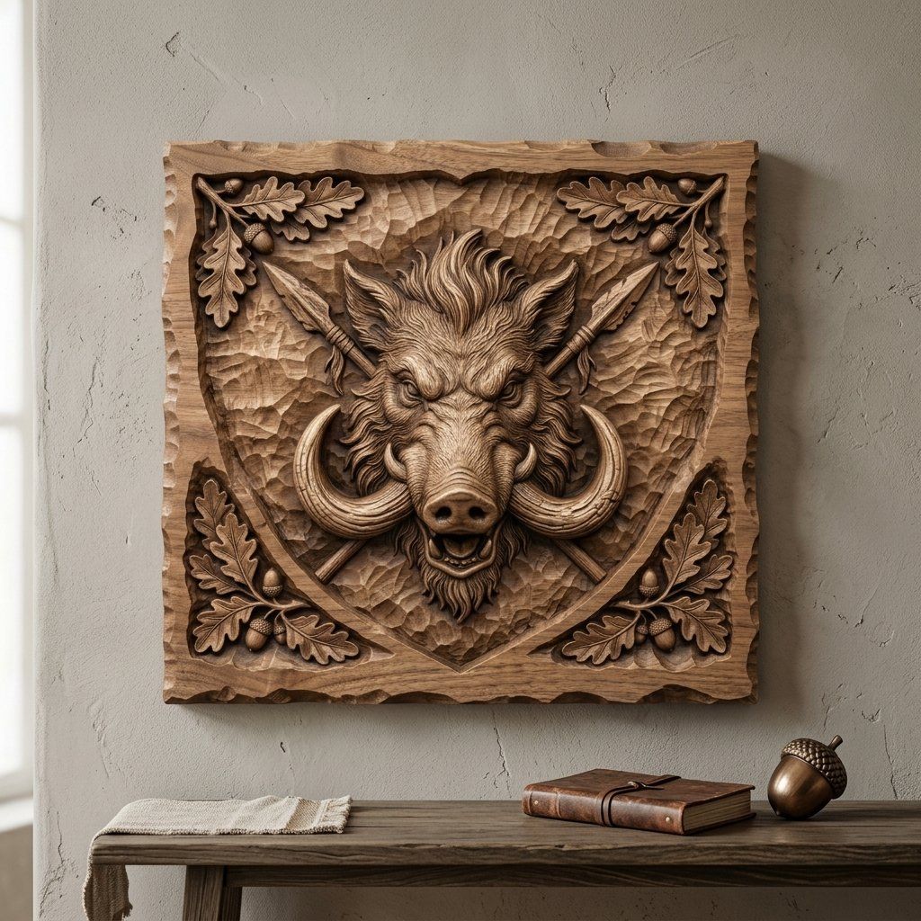 Wild Boar Hunting Trophy Shield CNC Relief STL bas-relief STL — view 12