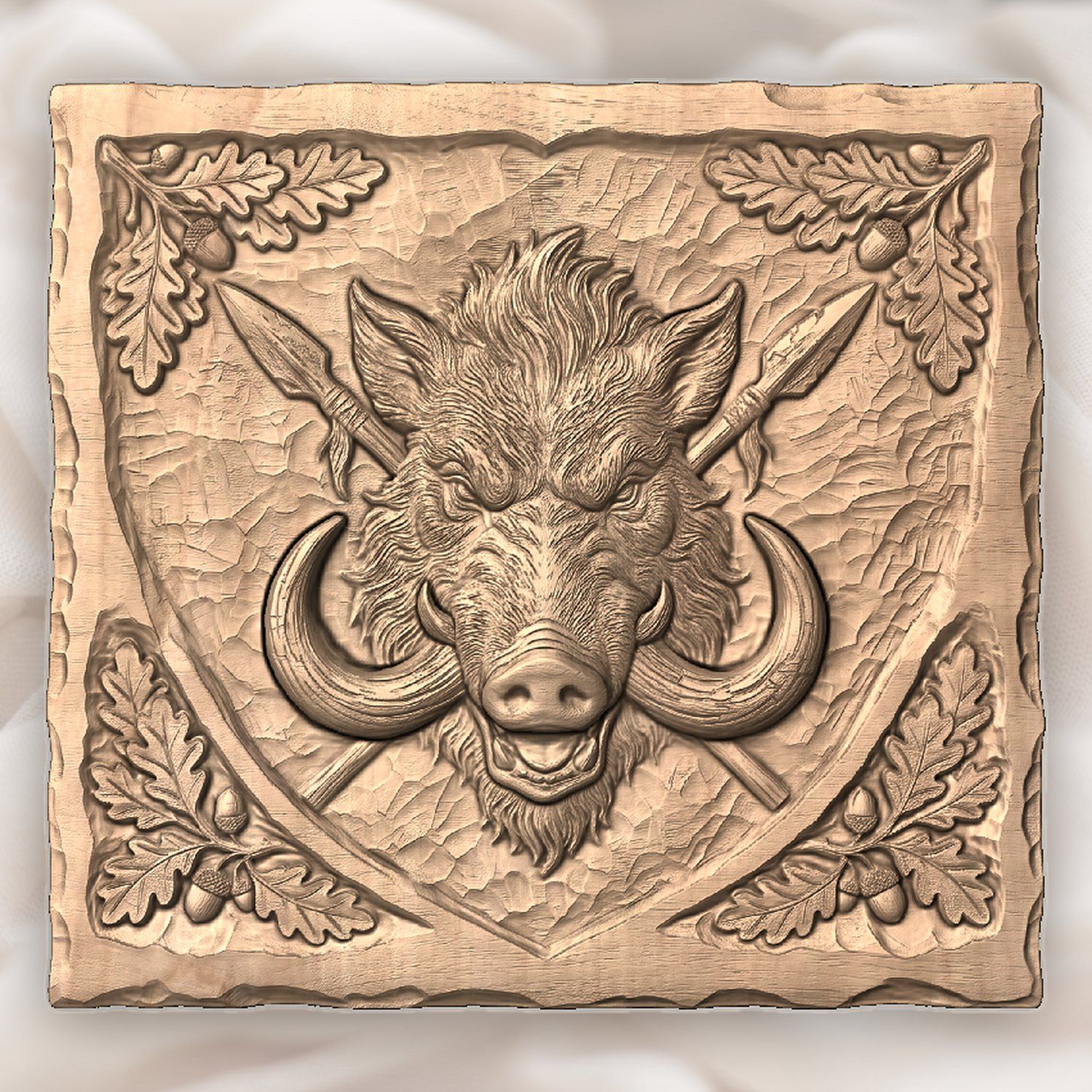 Wild Boar Hunting Trophy Shield CNC Relief STL bas-relief STL — view 3