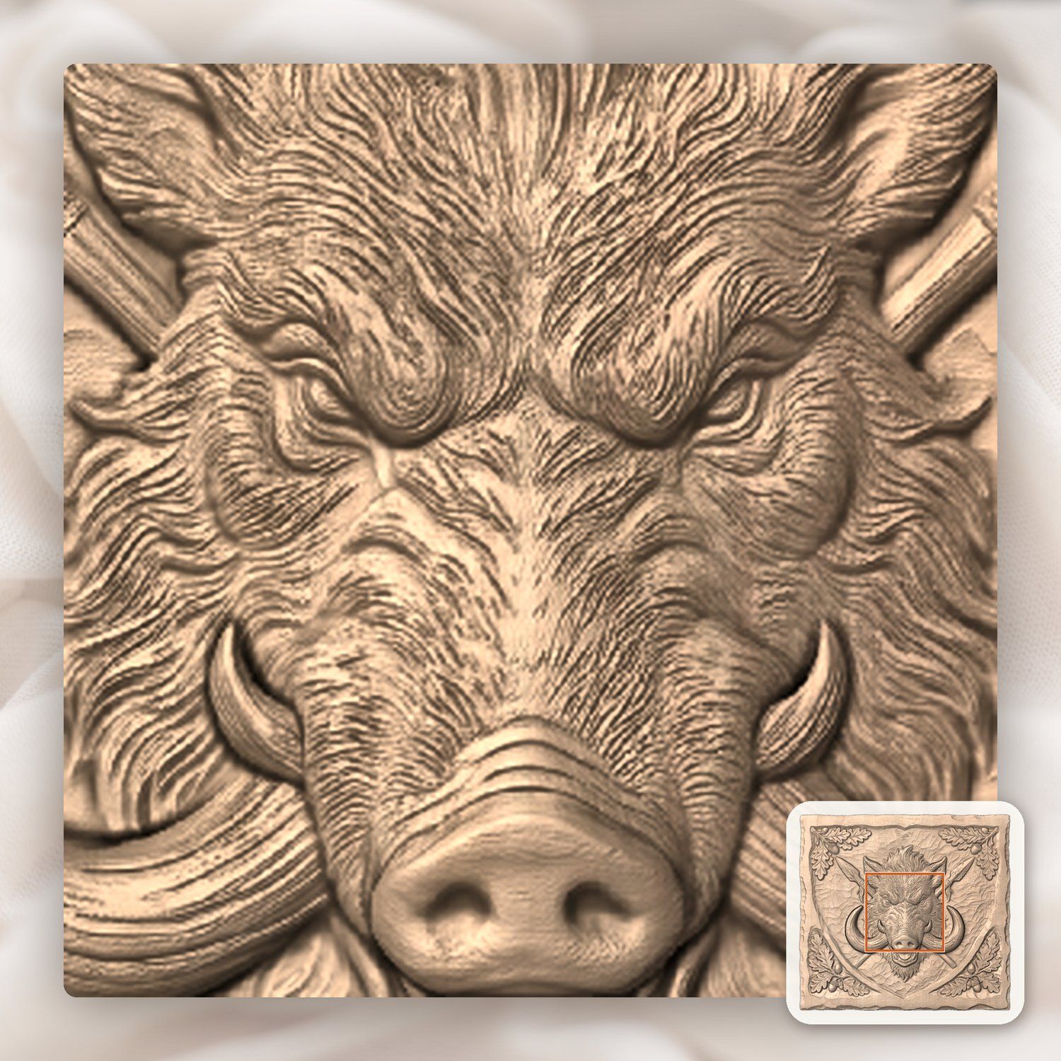 Wild Boar Hunting Trophy Shield CNC Relief STL bas-relief STL — view 6