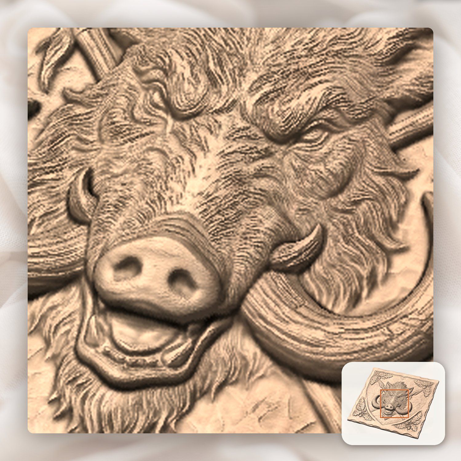 Wild Boar Hunting Trophy Shield CNC Relief STL bas-relief STL — view 8
