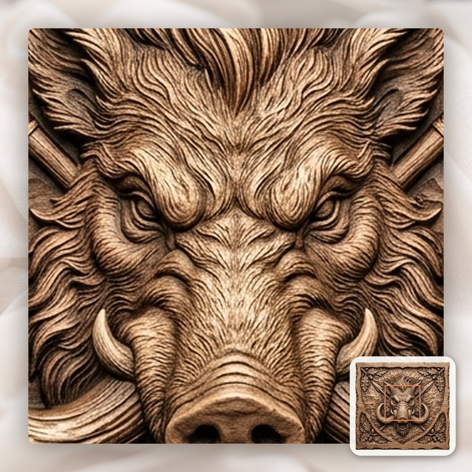 Wild Boar Hunting Trophy Shield CNC Relief STL bas-relief STL — view 10
