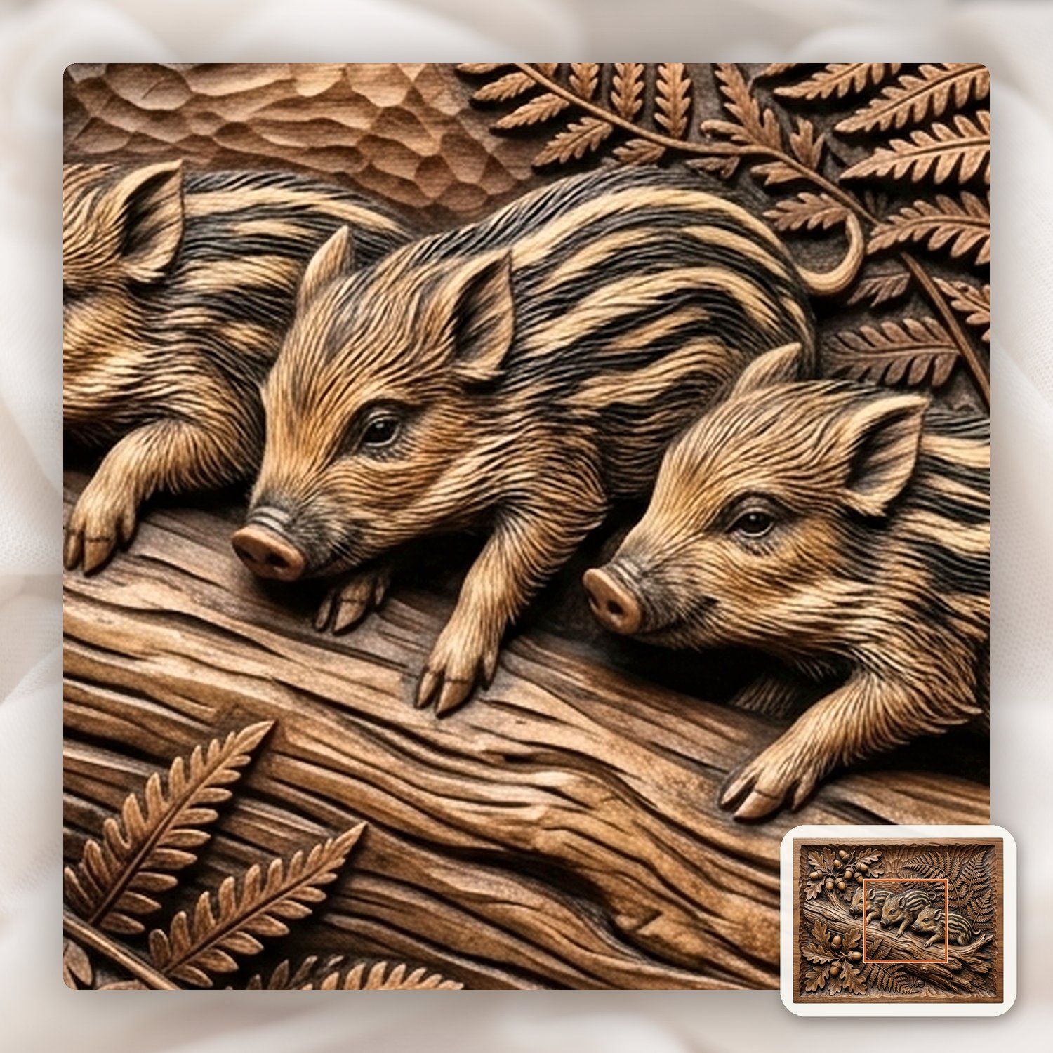 Wild Boar Piglets Oak Forest Scene CNC Relief STL bas-relief STL — view 11