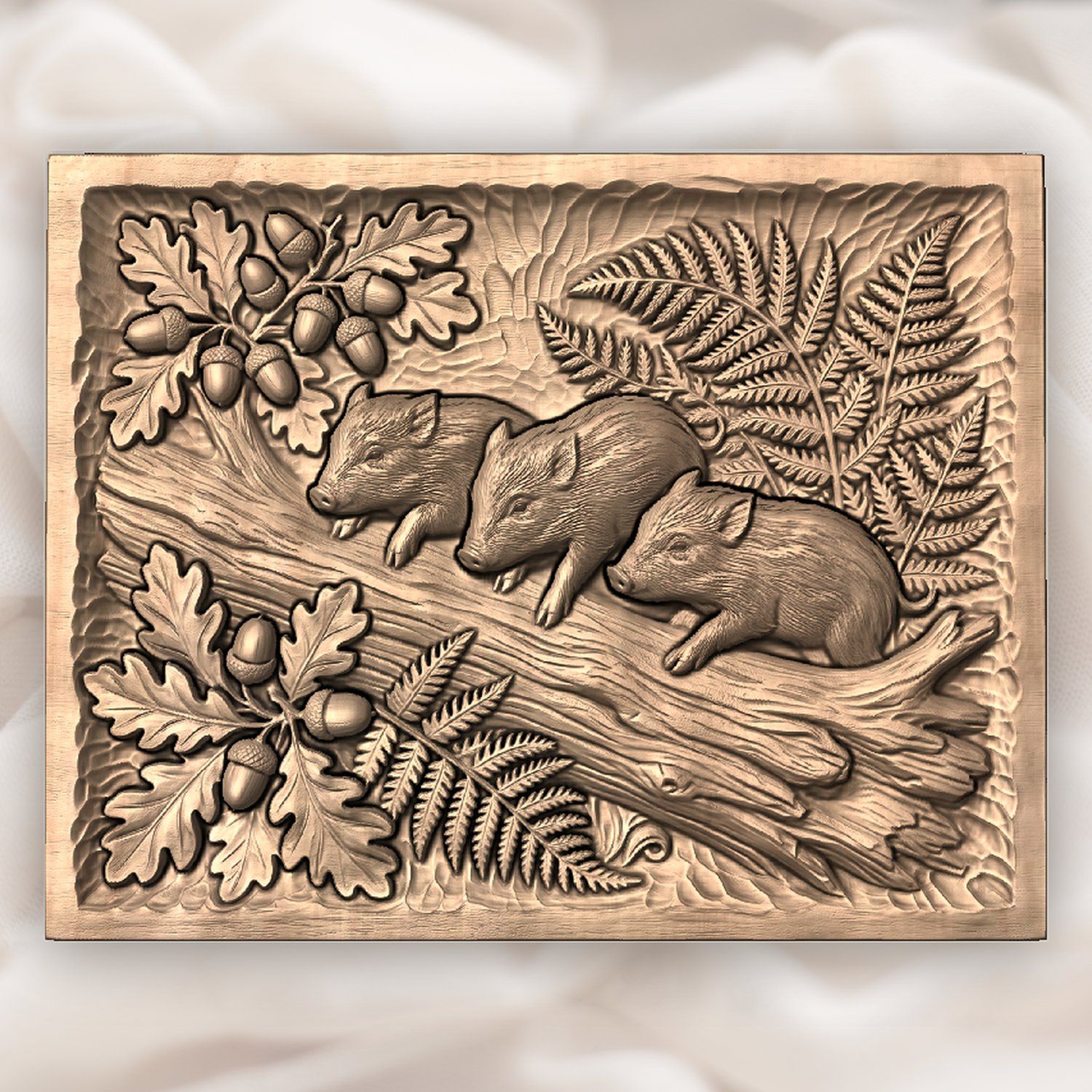 Wild Boar Piglets Oak Forest Scene CNC Relief STL bas-relief STL — view 3