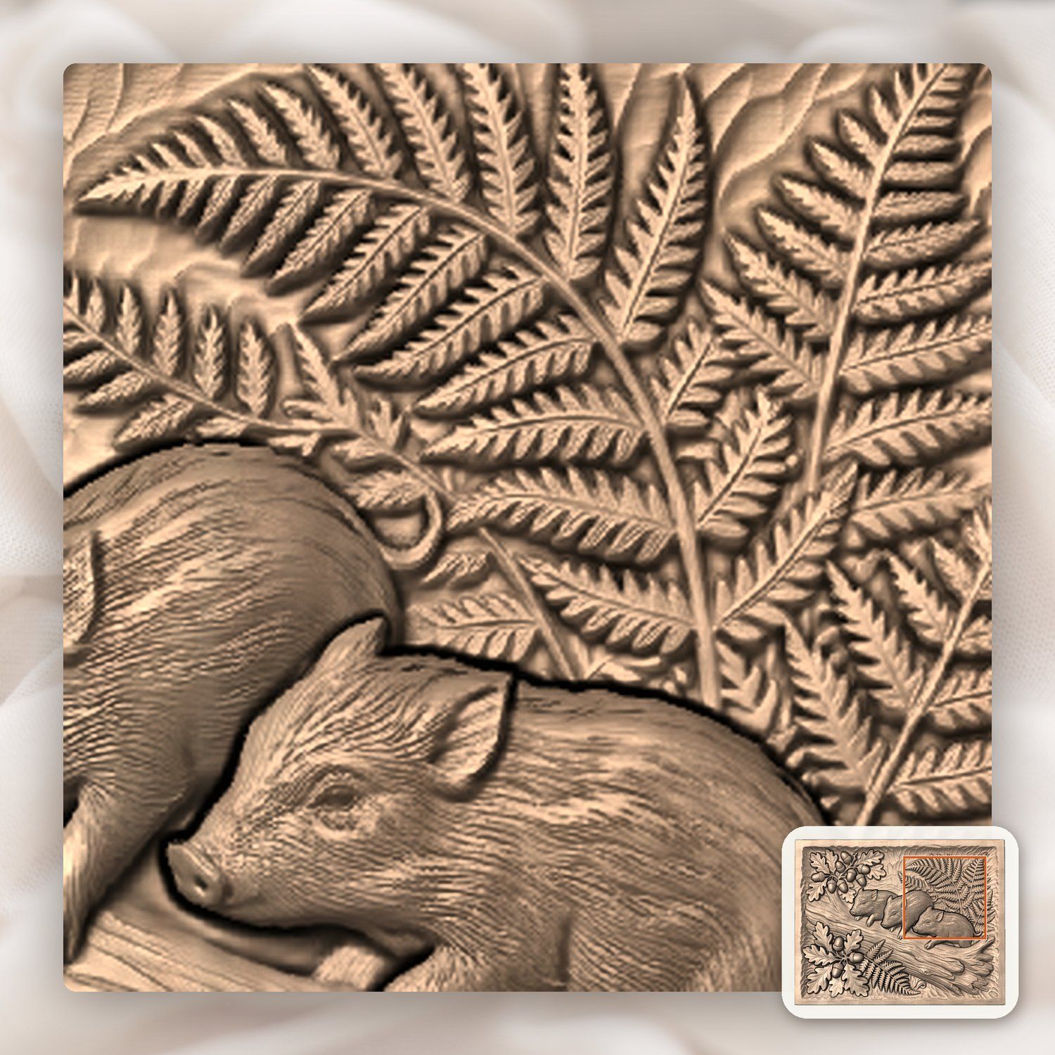 Wild Boar Piglets Oak Forest Scene CNC Relief STL bas-relief STL — view 8