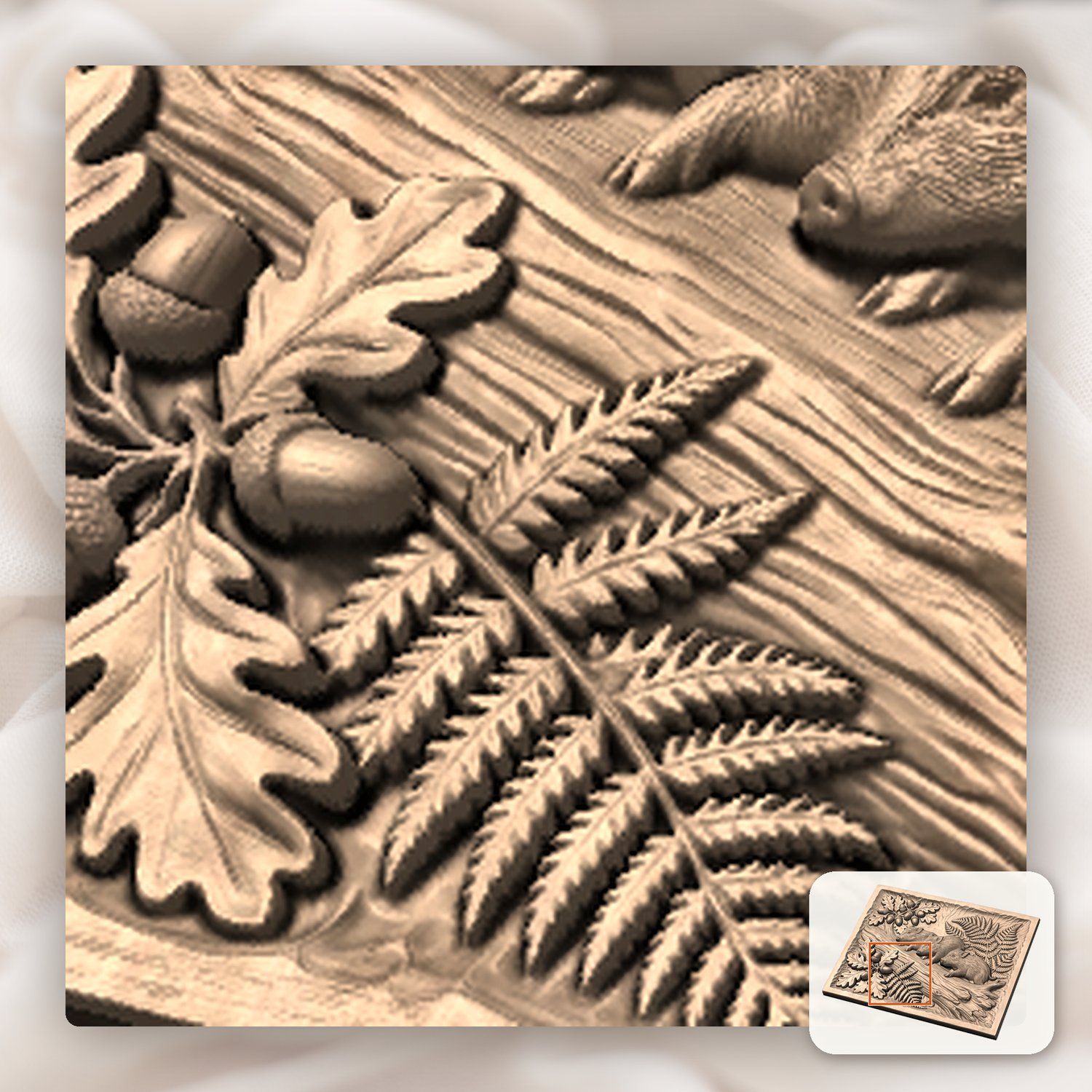 Wild Boar Piglets Oak Forest Scene CNC Relief STL bas-relief STL — view 9