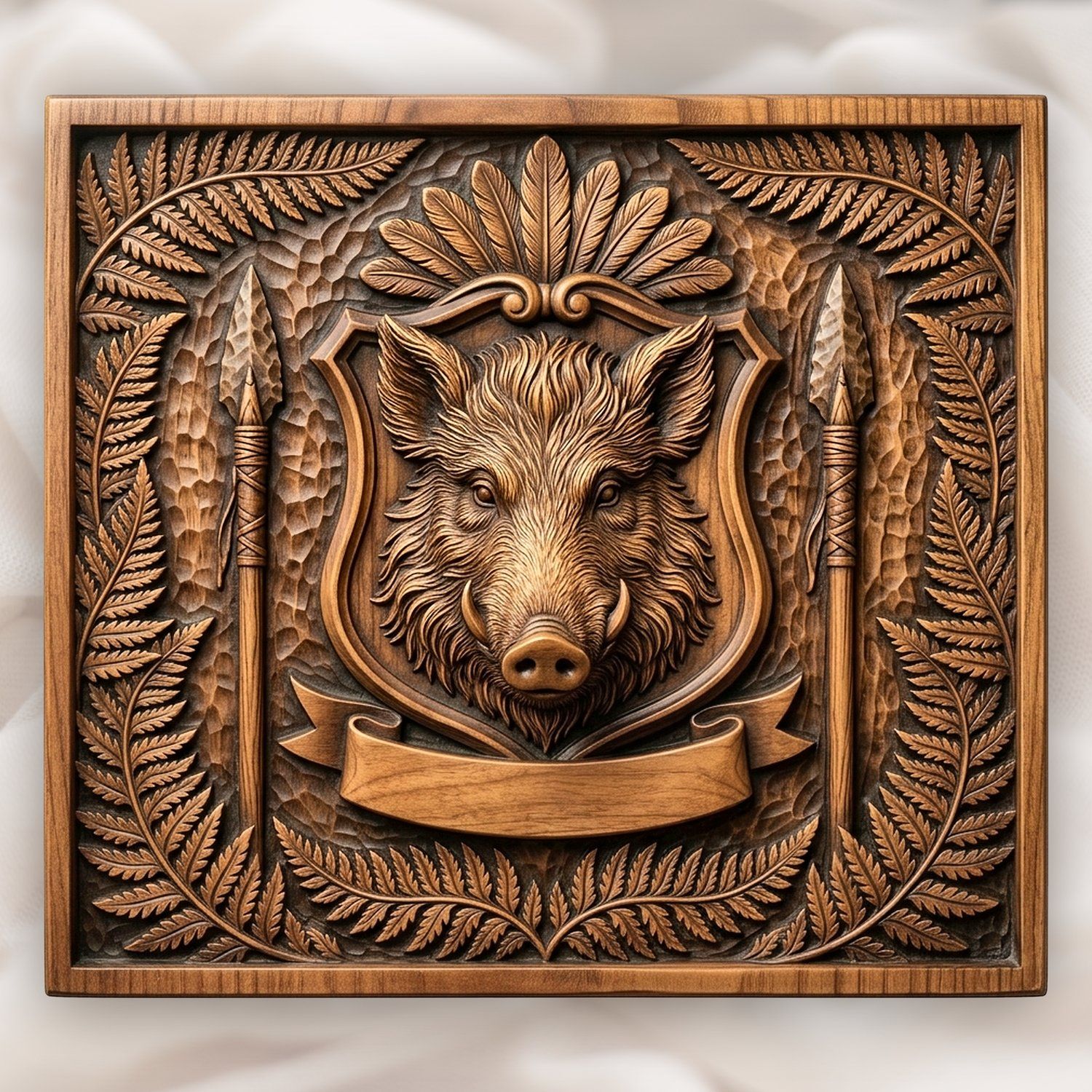 Wild Boar Shield CNC Relief STL bas-relief STL design