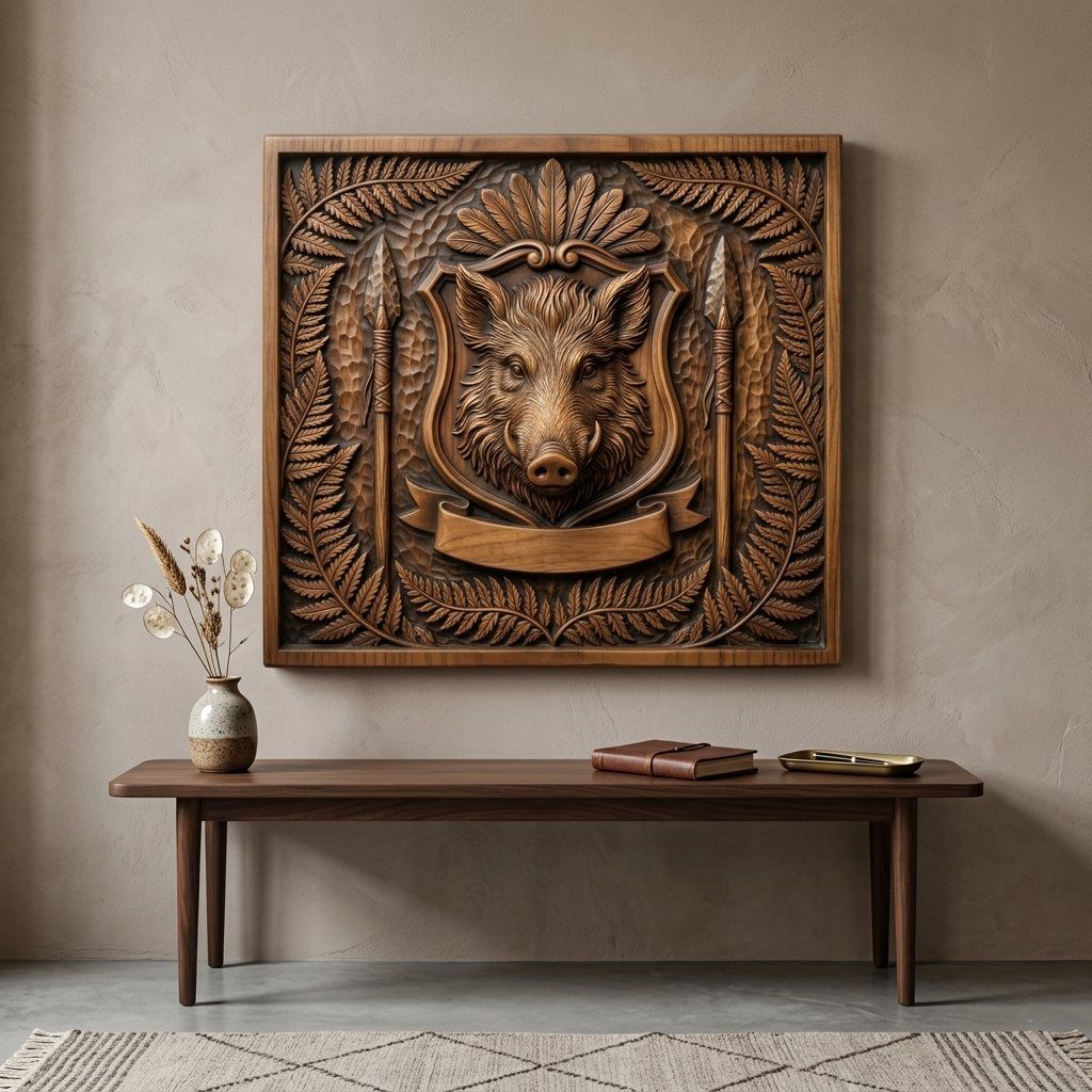 Wild Boar Shield CNC Relief STL bas-relief STL — view 12