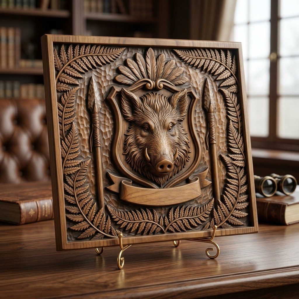 Wild Boar Shield CNC Relief STL bas-relief STL — view 6