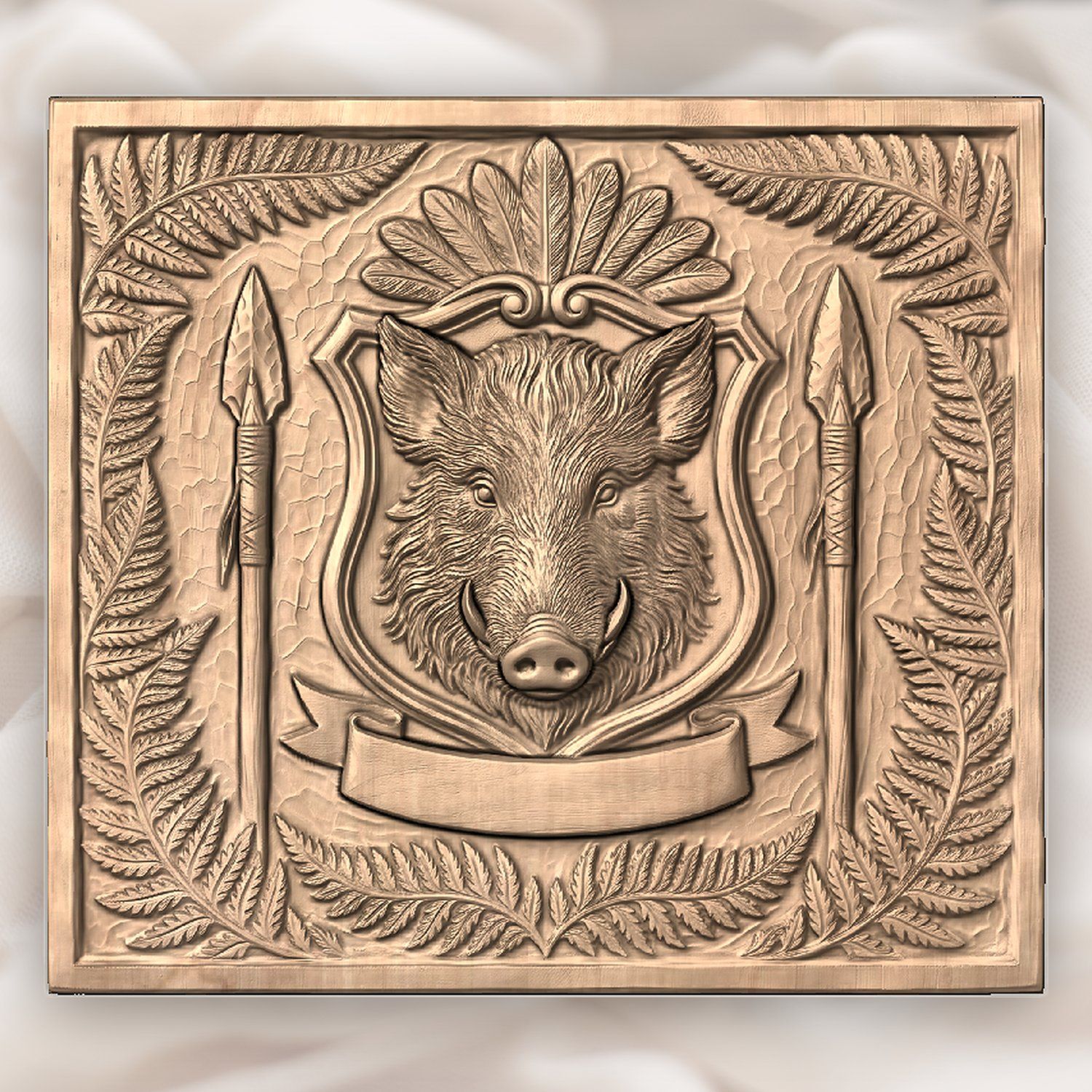Wild Boar Shield CNC Relief STL bas-relief STL — view 3