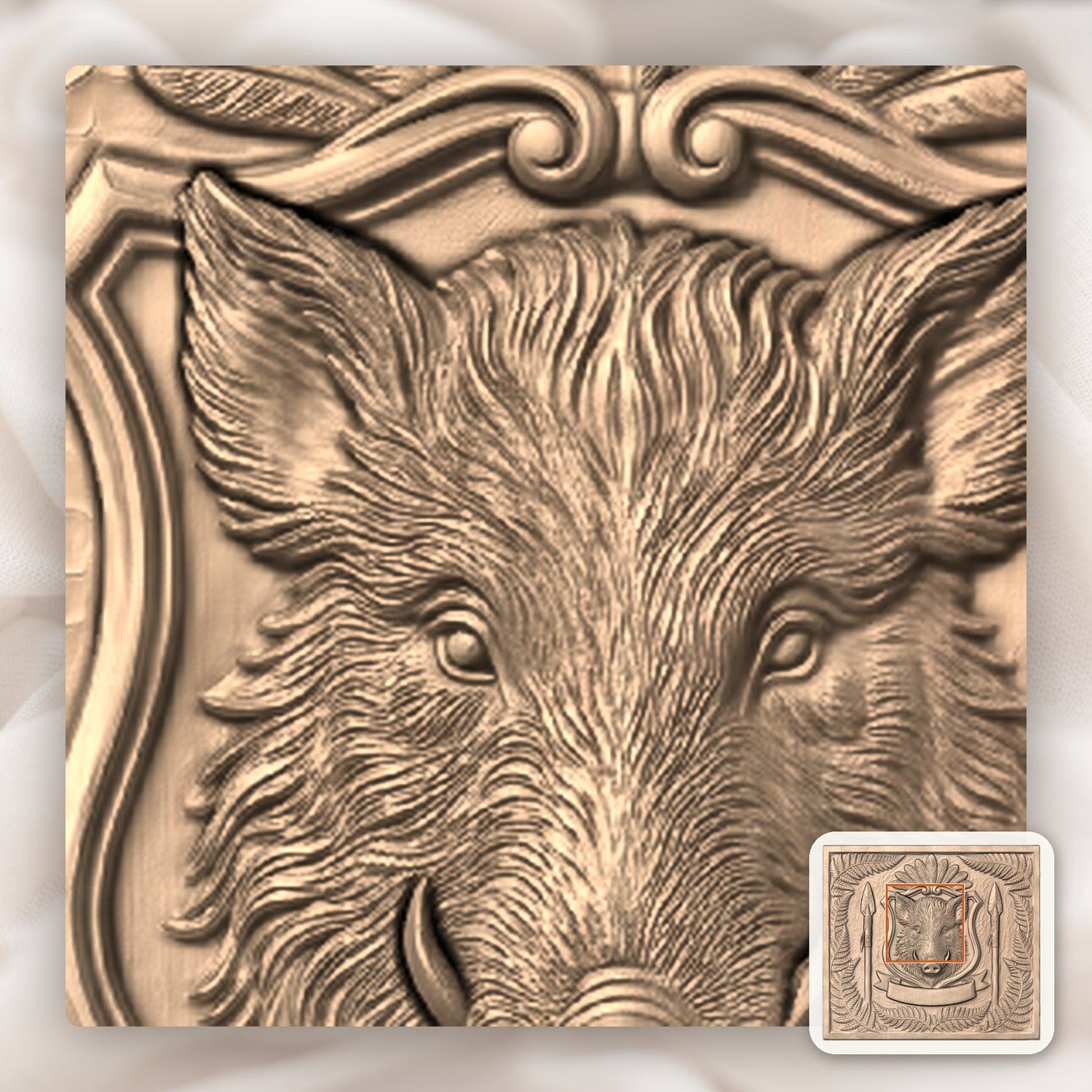 Wild Boar Shield CNC Relief STL bas-relief STL — view 5