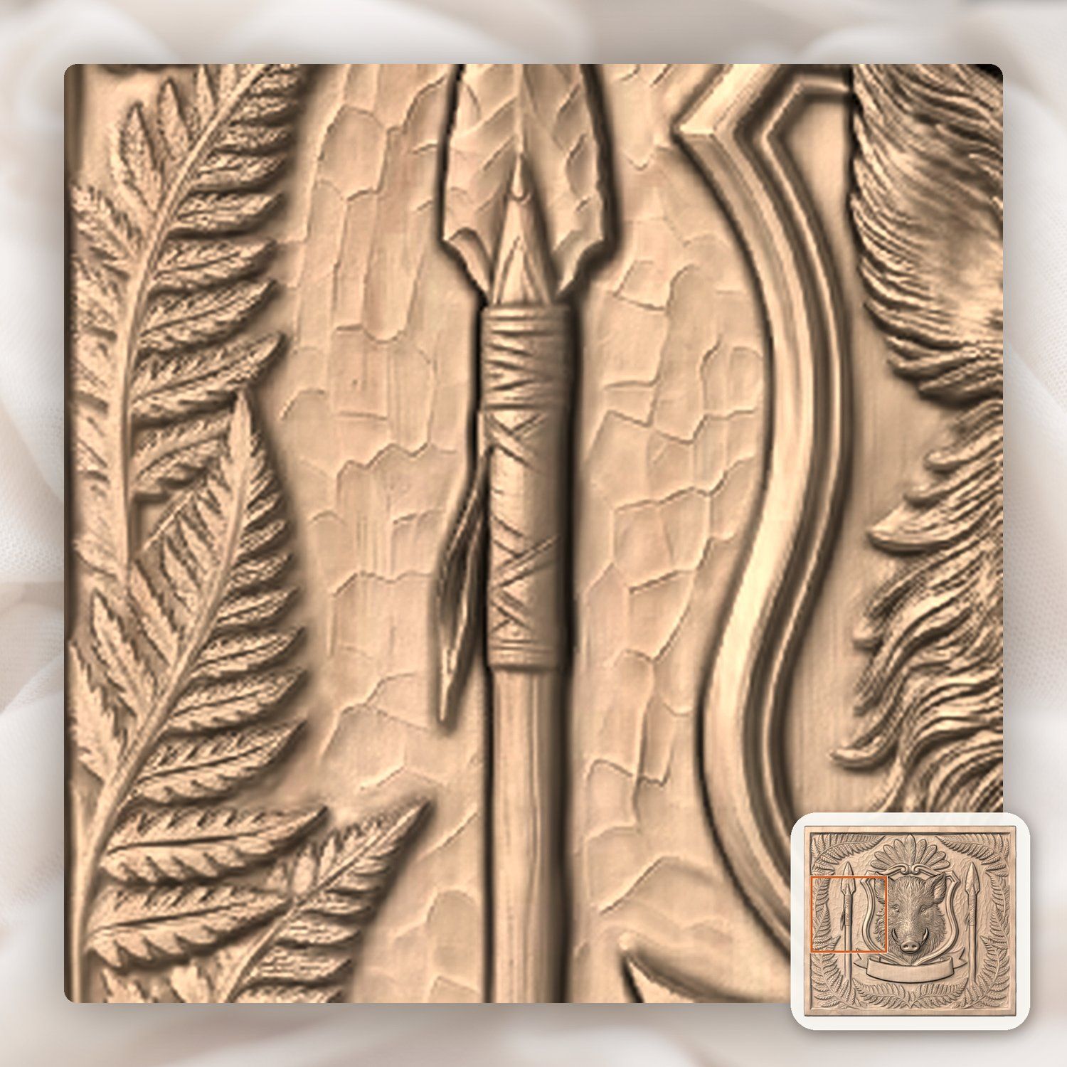 Wild Boar Shield CNC Relief STL bas-relief STL — view 7