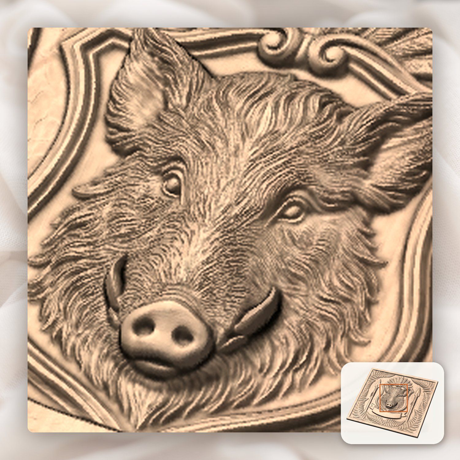 Wild Boar Shield CNC Relief STL bas-relief STL — view 8