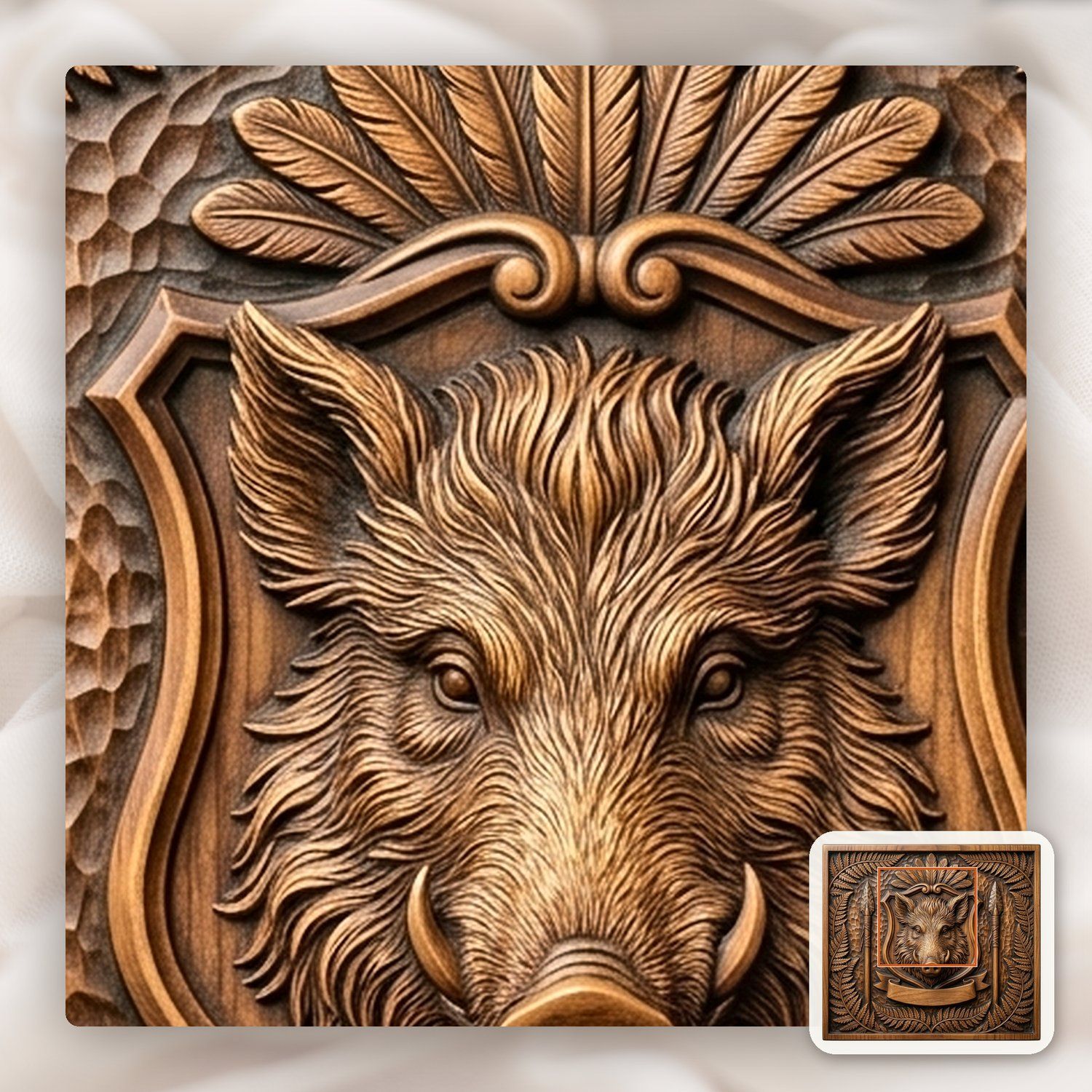 Wild Boar Shield CNC Relief STL bas-relief STL — view 10