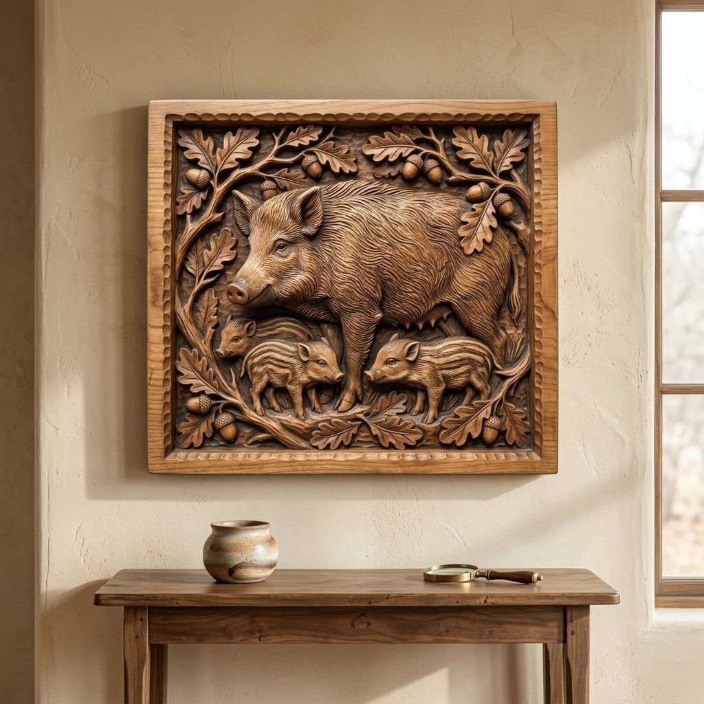 Wild Boar Sow and Piglets CNC Relief STL bas-relief STL — view 12