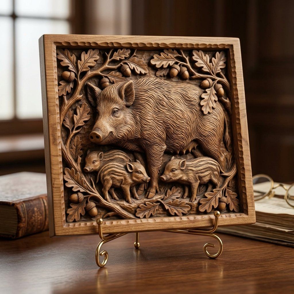 Wild Boar Sow and Piglets CNC Relief STL bas-relief STL — view 13