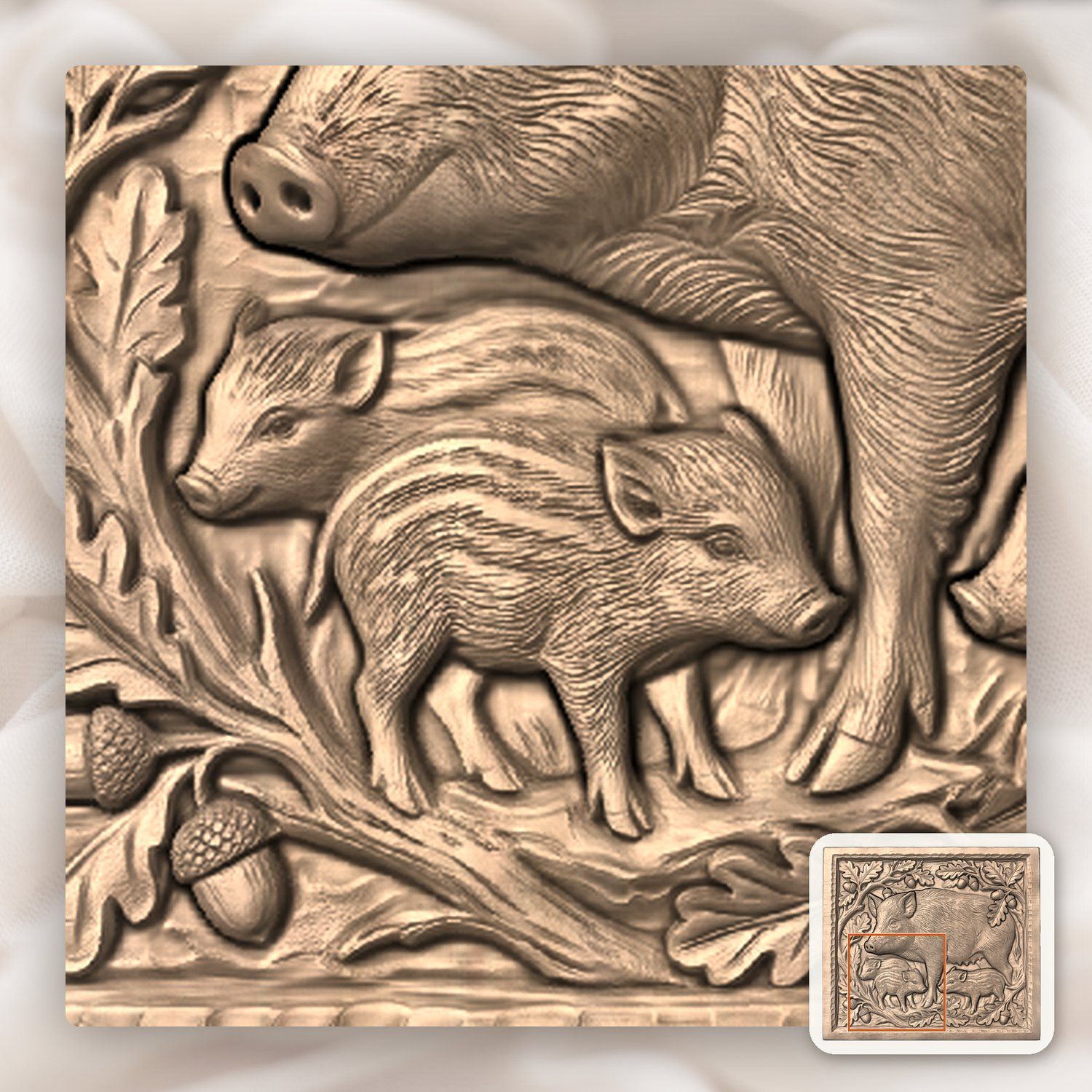 Wild Boar Sow and Piglets CNC Relief STL bas-relief STL — view 6