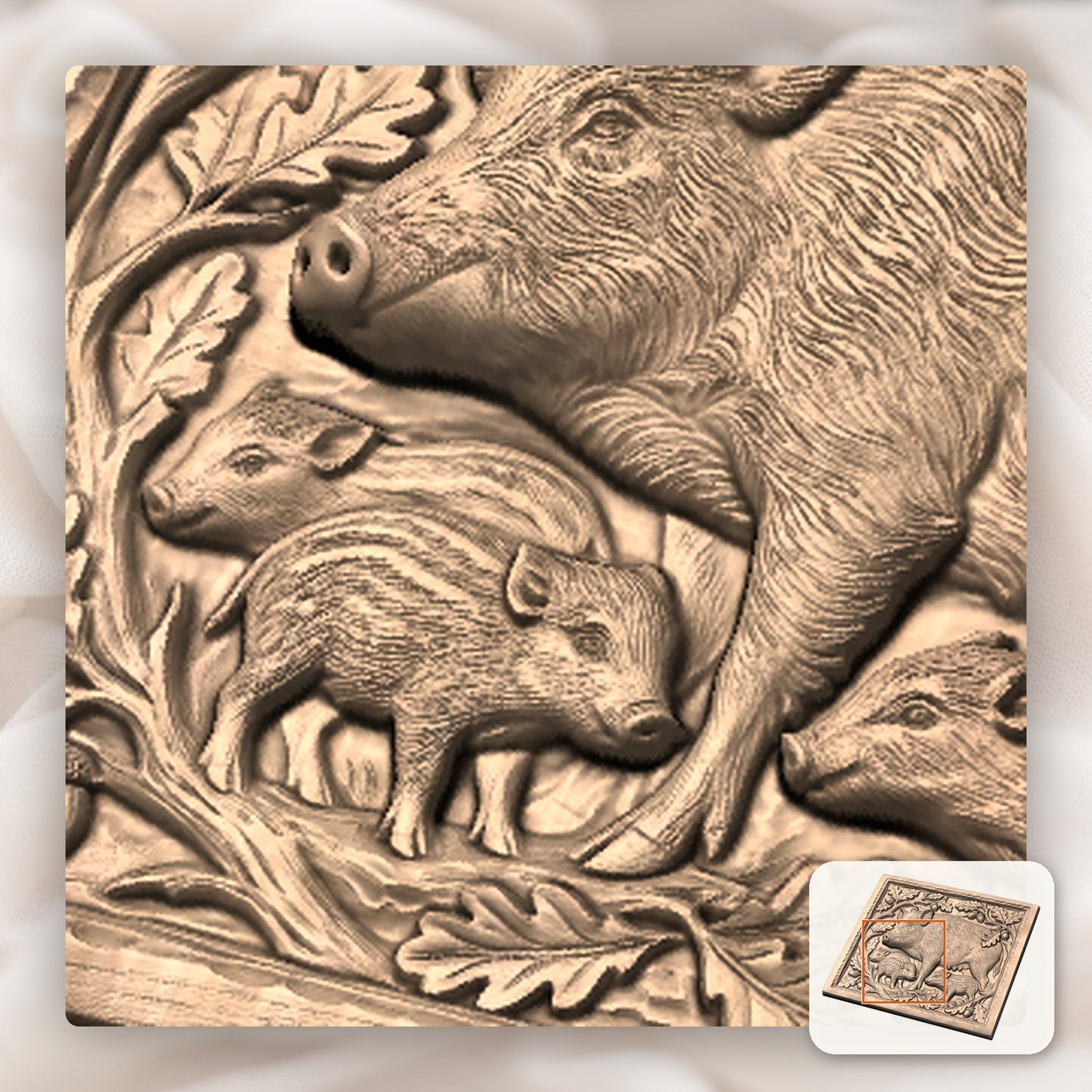 Wild Boar Sow and Piglets CNC Relief STL bas-relief STL — view 7
