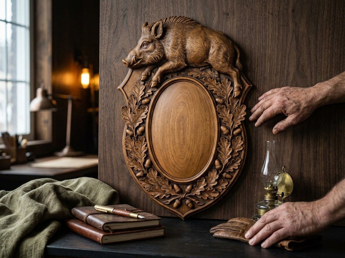 Wild Boar Trophy Shield CNC Relief STL bas-relief STL — view 12