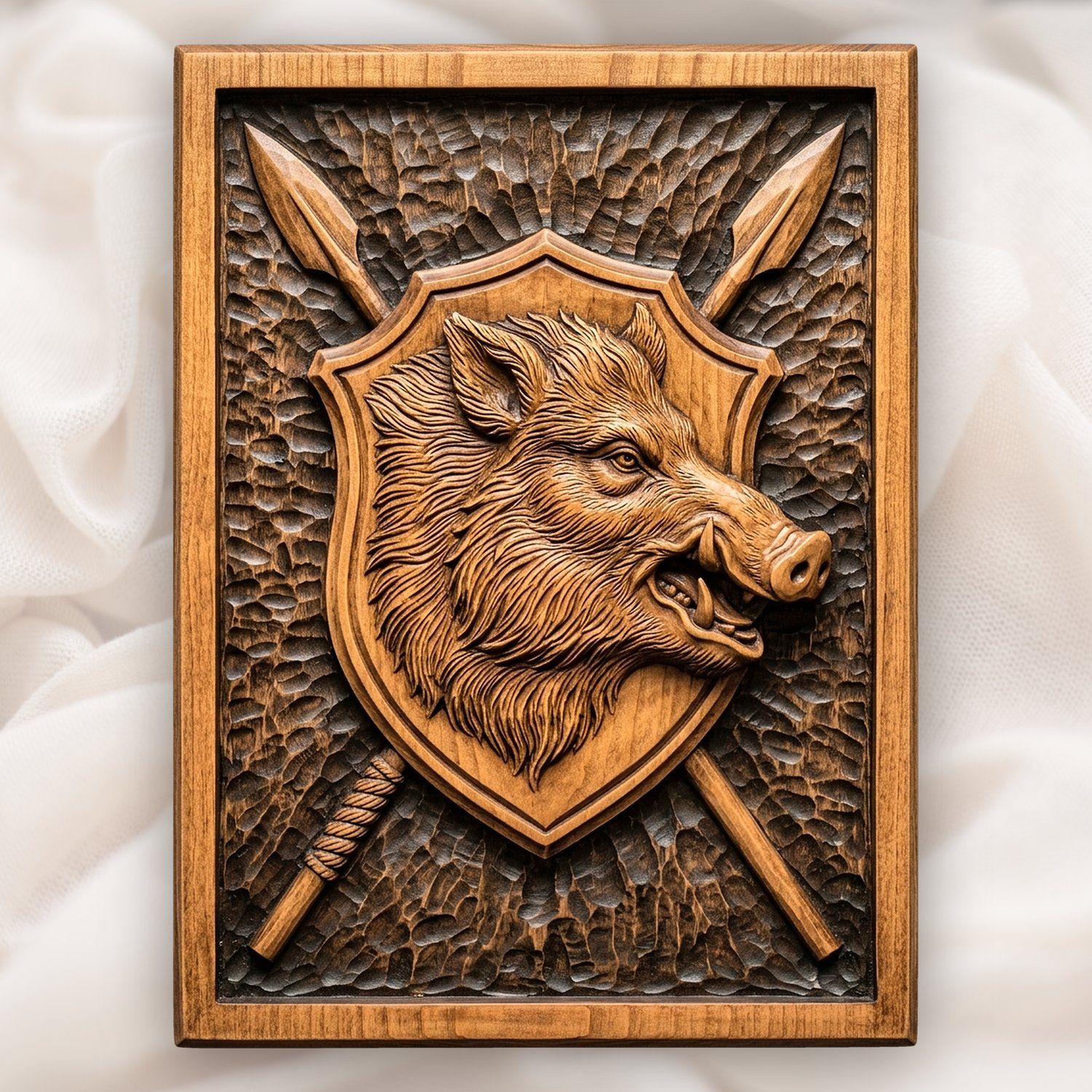 Wild Boar Trophy Shield Full Hunt CNC Relief STL bas-relief STL design