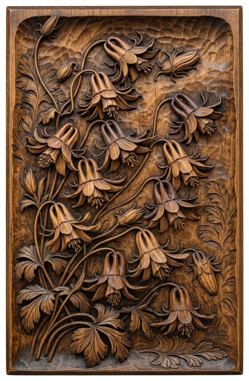 Wild Columbine Flower Bouquet CNC Relief STL bas-relief STL — view 4