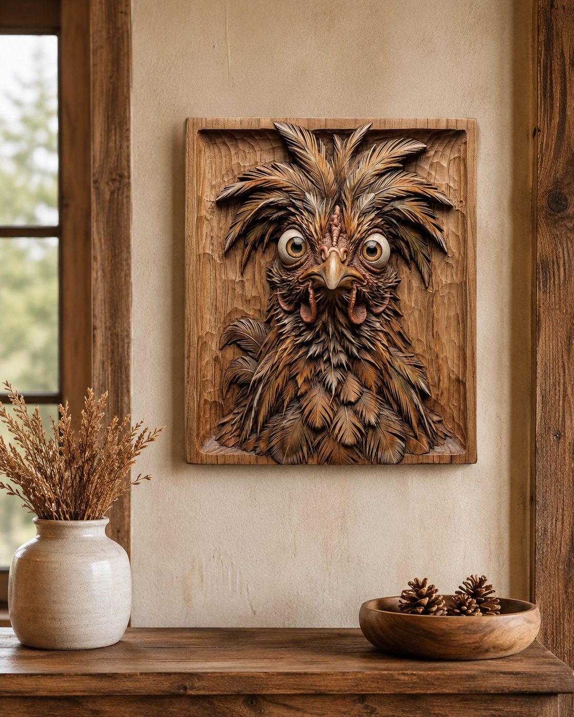 Wild Expressive Rooster Wall Art CNC Relief STL bas-relief STL — view 4