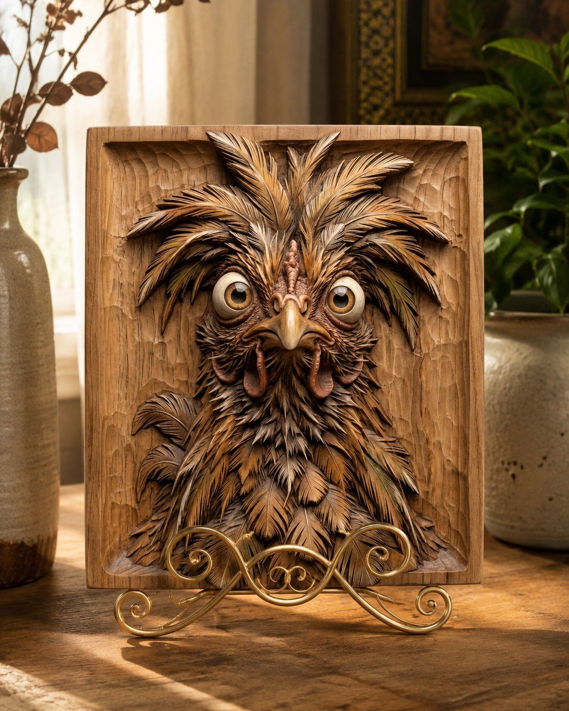 Wild Expressive Rooster Wall Art CNC Relief STL bas-relief STL — view 5