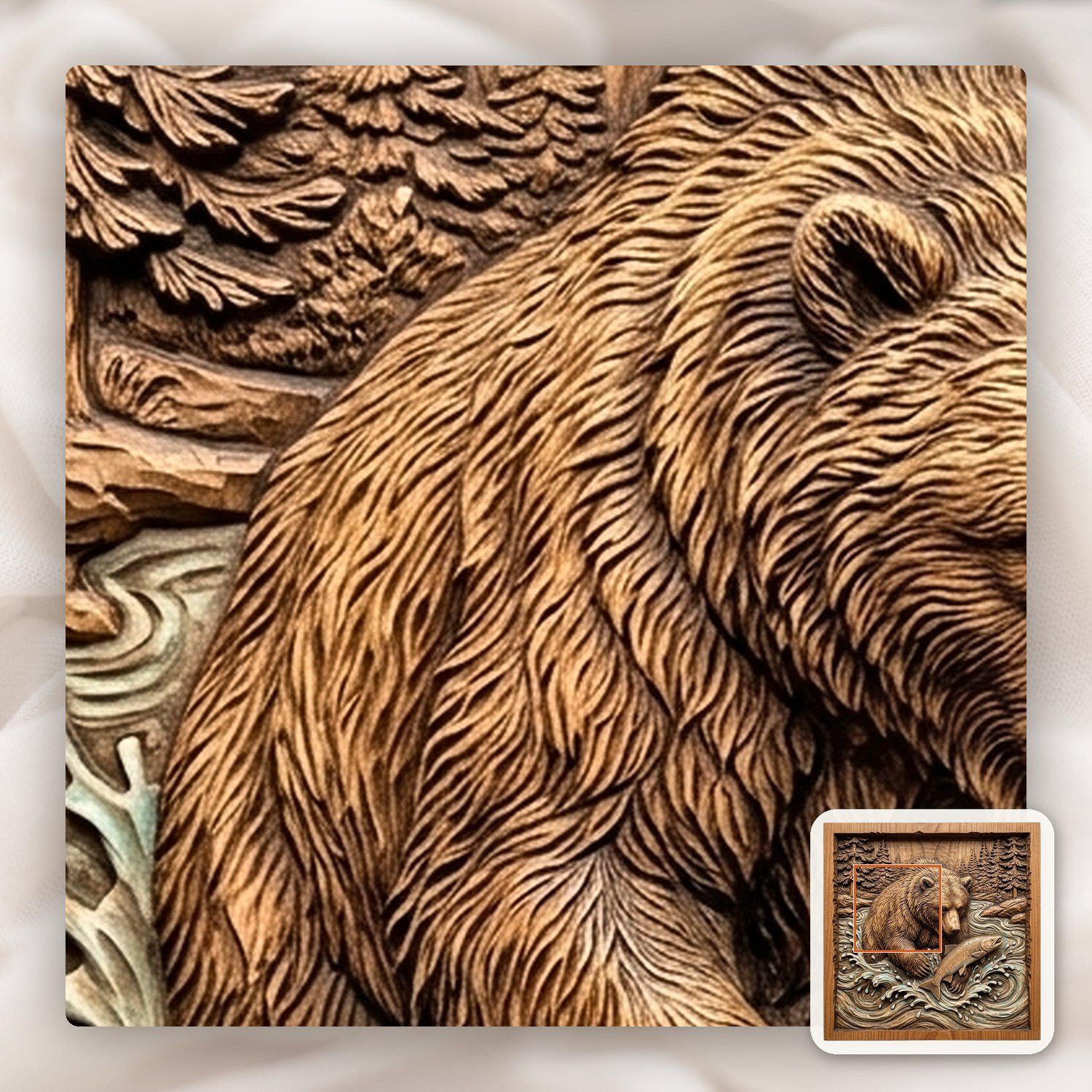 Wild Grizzly Bear Catching Salmon CNC Relief STL bas-relief STL — view 12