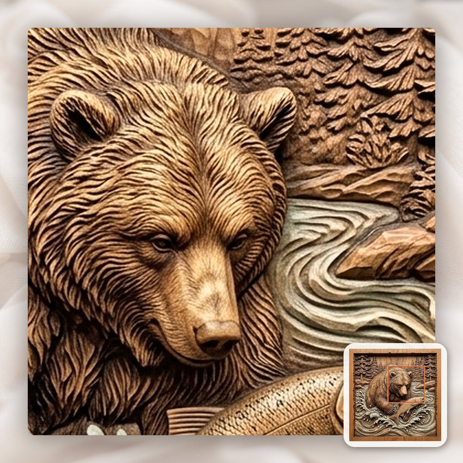 Wild Grizzly Bear Catching Salmon CNC Relief STL bas-relief STL — view 13