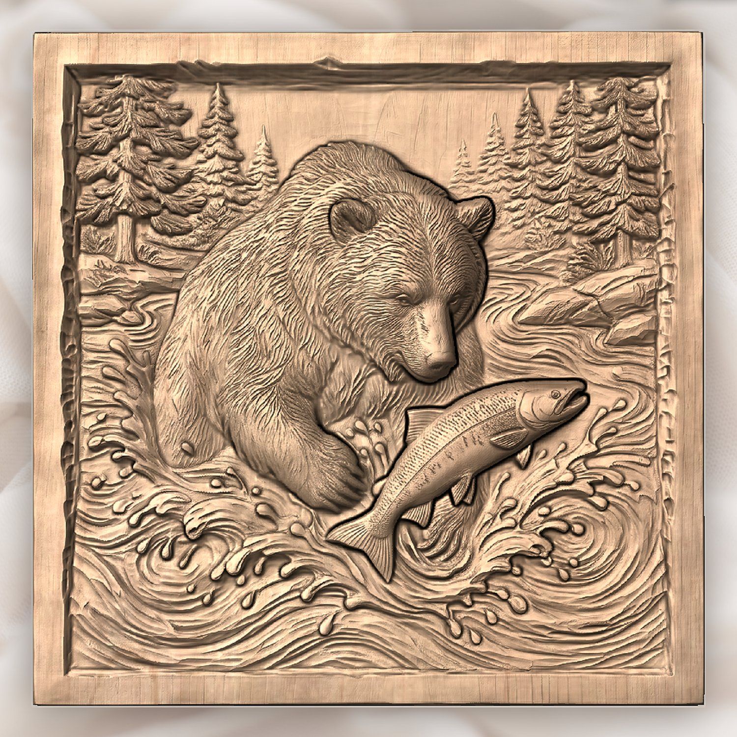 Wild Grizzly Bear Catching Salmon CNC Relief STL bas-relief STL — view 5