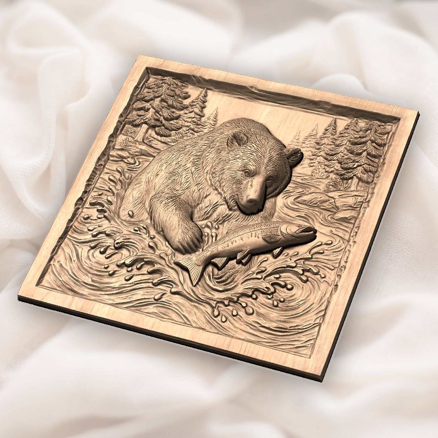 Wild Grizzly Bear Catching Salmon CNC Relief STL bas-relief STL — view 6