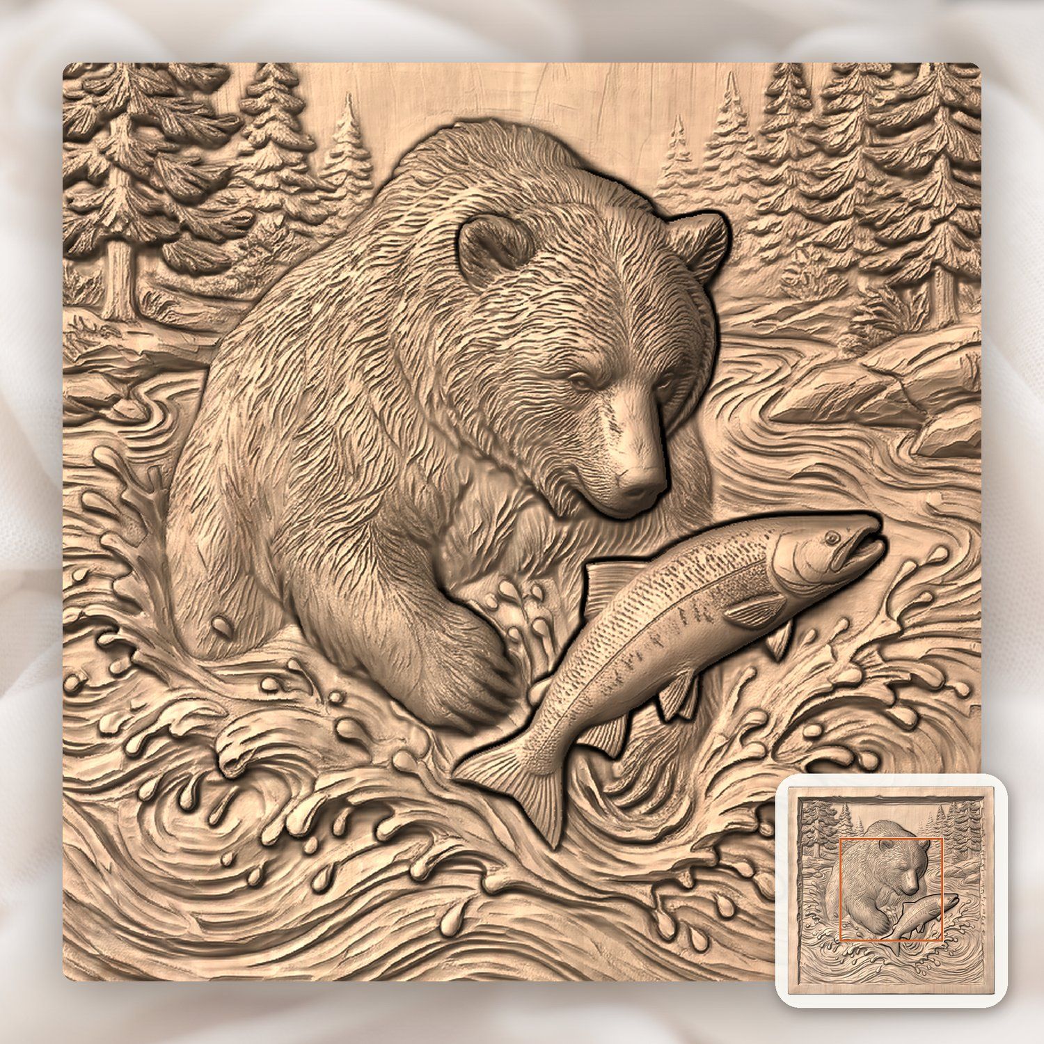 Wild Grizzly Bear Catching Salmon CNC Relief STL bas-relief STL — view 7